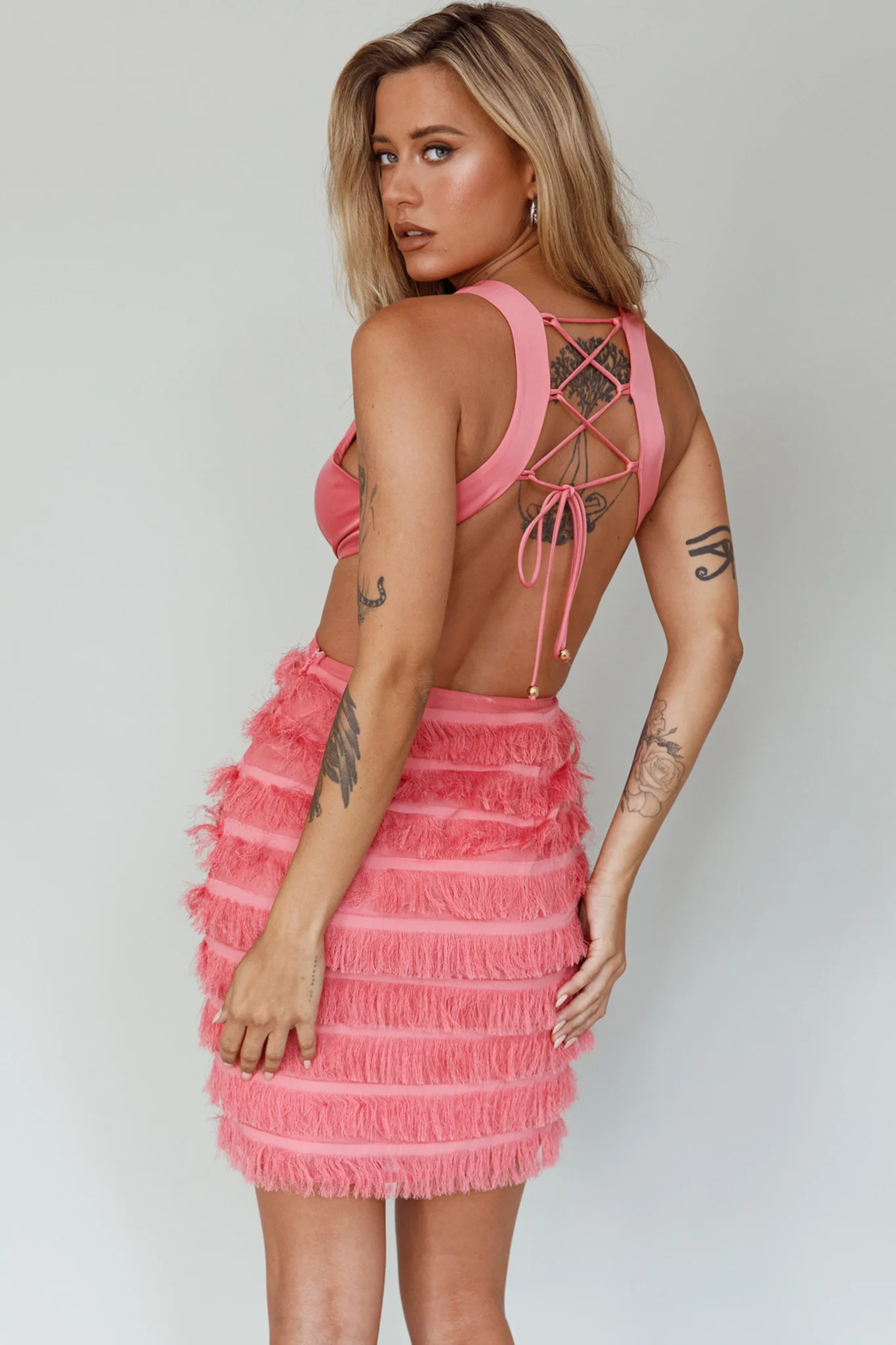 Jolie Fringing Detail Mini Dress Barbie Pink - Sonourner