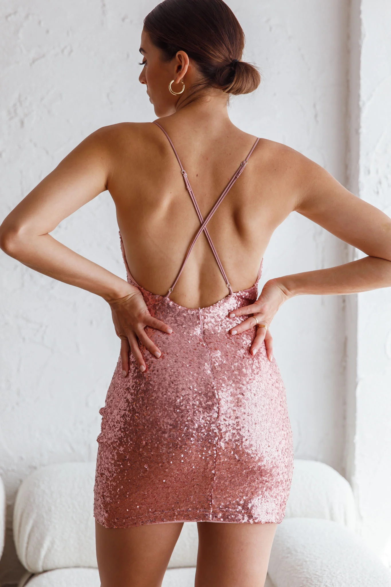 Sicily Asymmetrical Cowl Neckline Sequin Mini Dress Blush - Sonourner