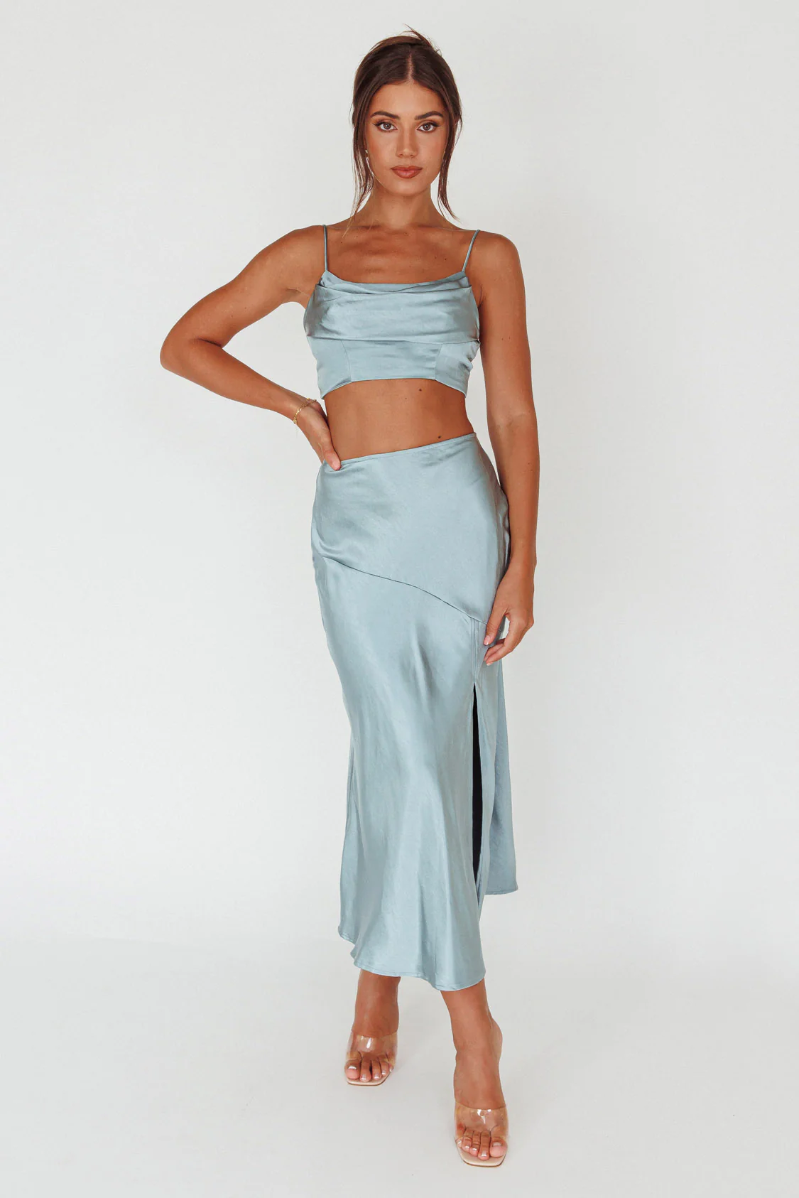 Well Versed Split Midi Skirt Sage - Sonourner