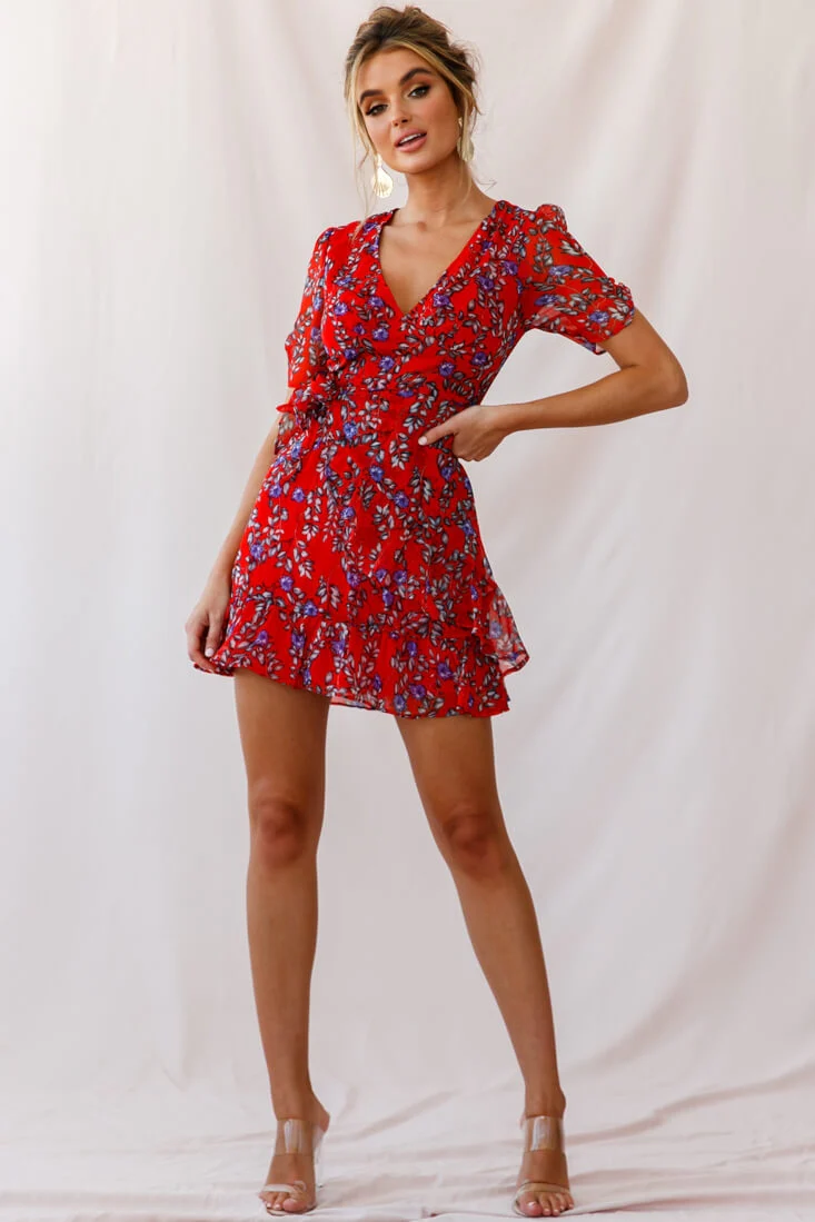 Edie V-Neck Chiffon Dress Red - Sonourner