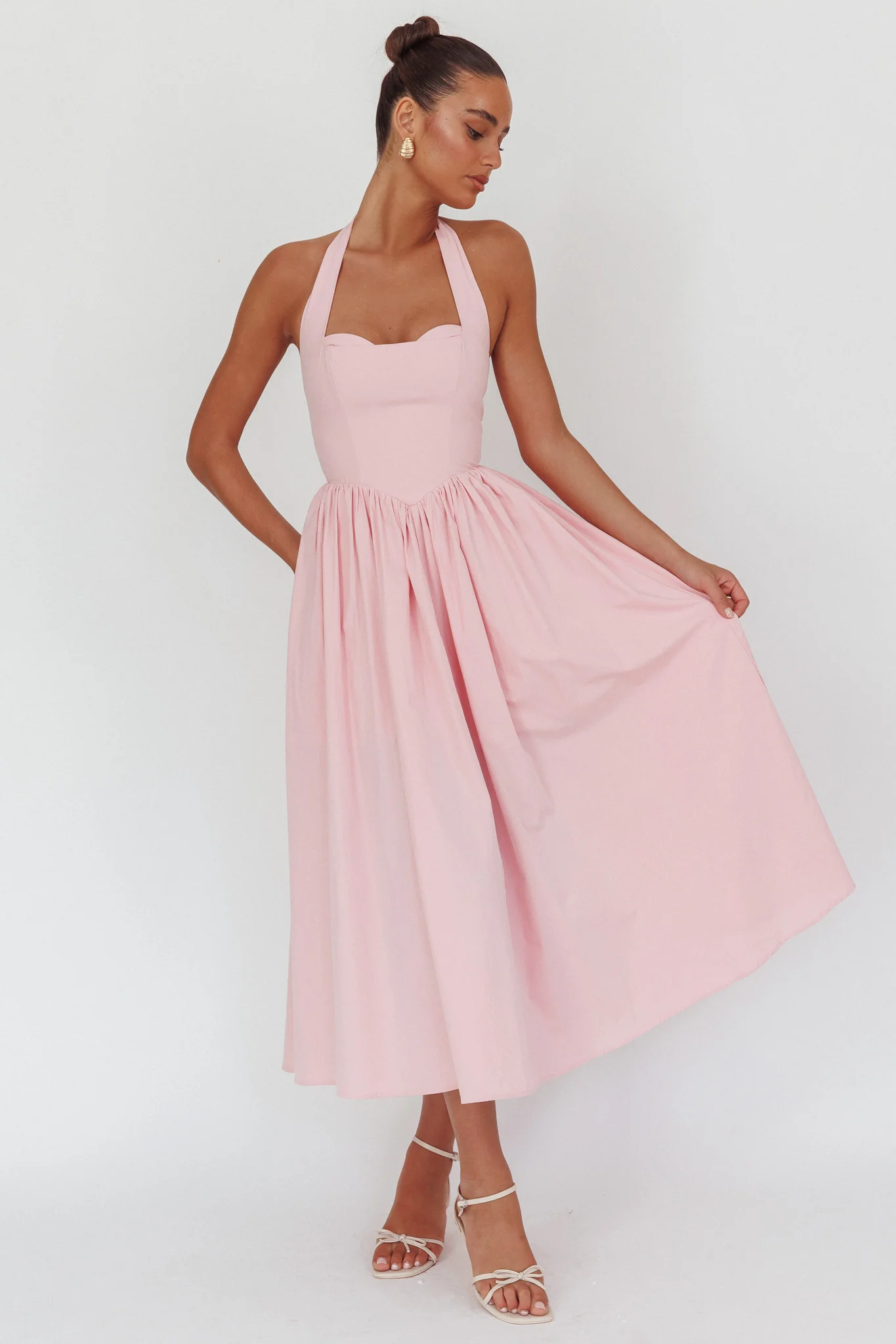 Get My Attention Halterneck Maxi Dress Pink - Sonourner
