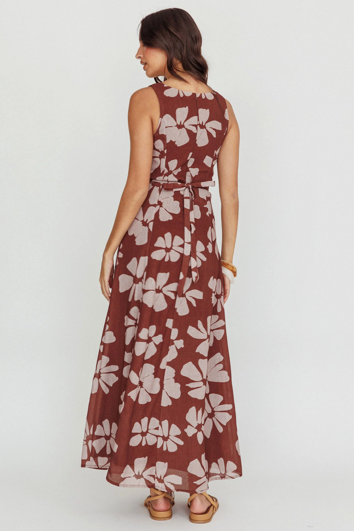 Lillia Floral A-Line Maxi Dress Brown - Sonourner