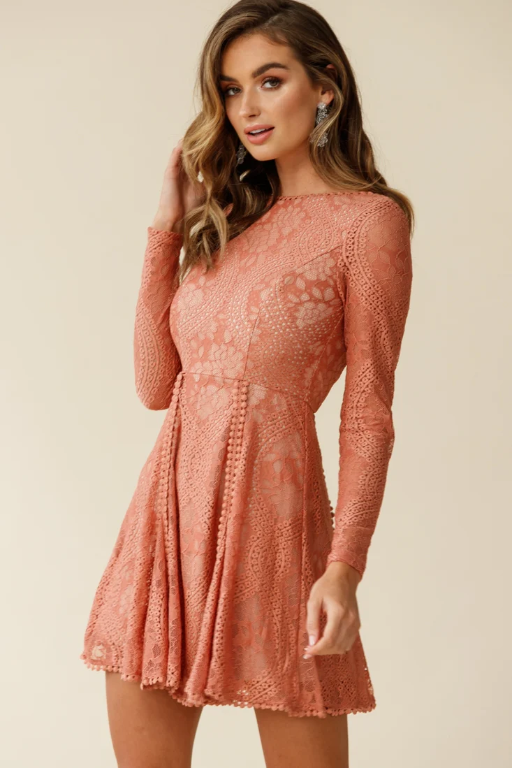 Palm Springs Lace Overlay Low Back Dress Rose - Sonourner