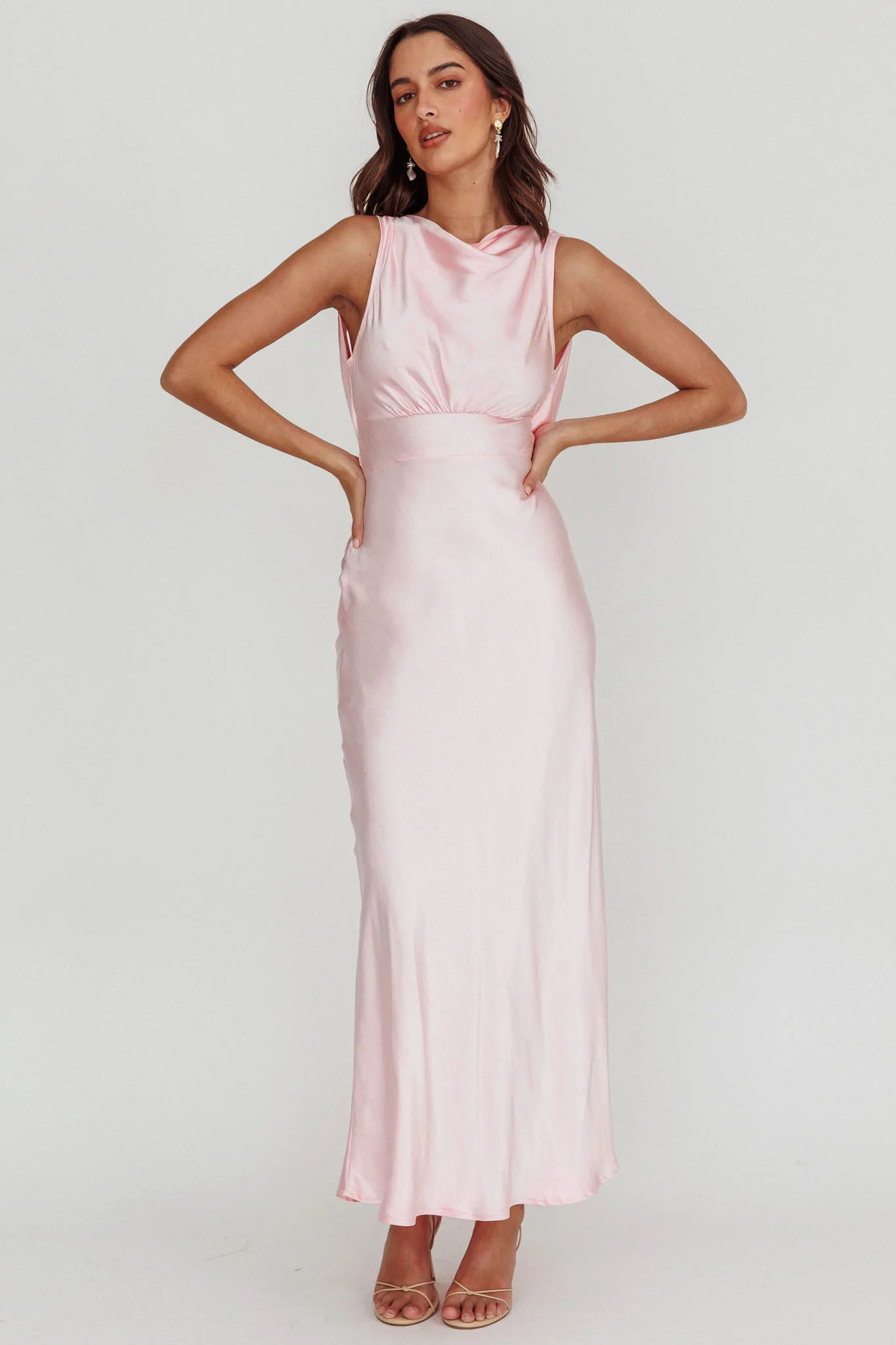 Isabella Satin Backless Maxi Dress Pink - Sonourner