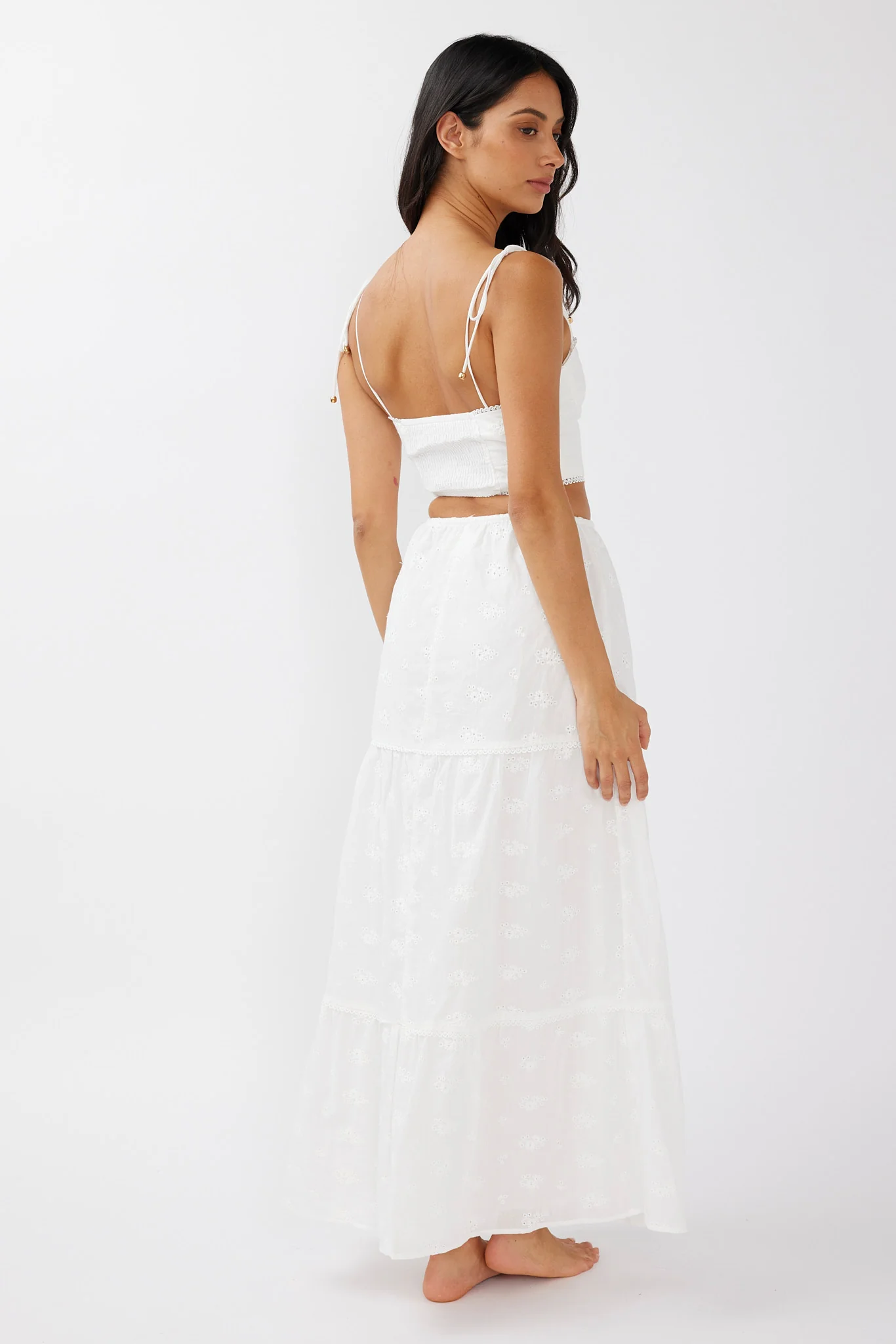 Gracelyn Drawstring Embroidery Maxi Skirt White - Sonourner