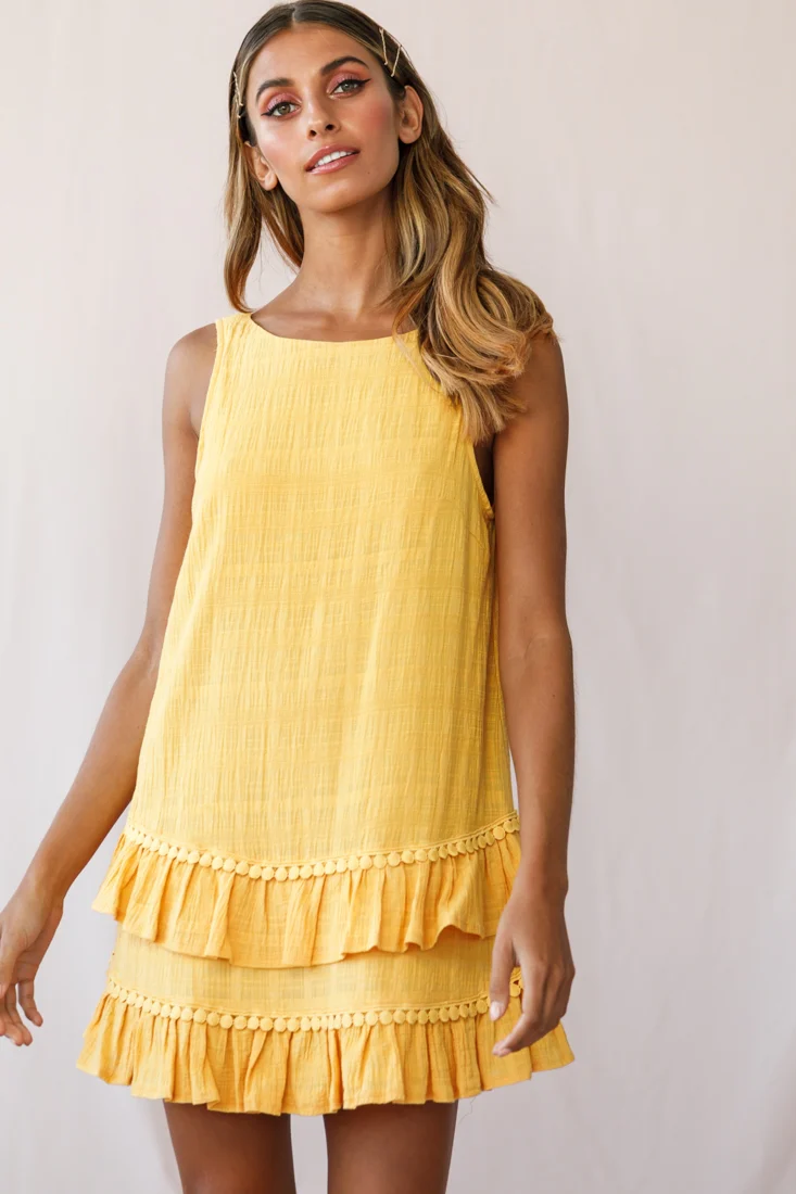 Candice Tiered Frill Hem Scooped Back Dress Yellow - Sonourner