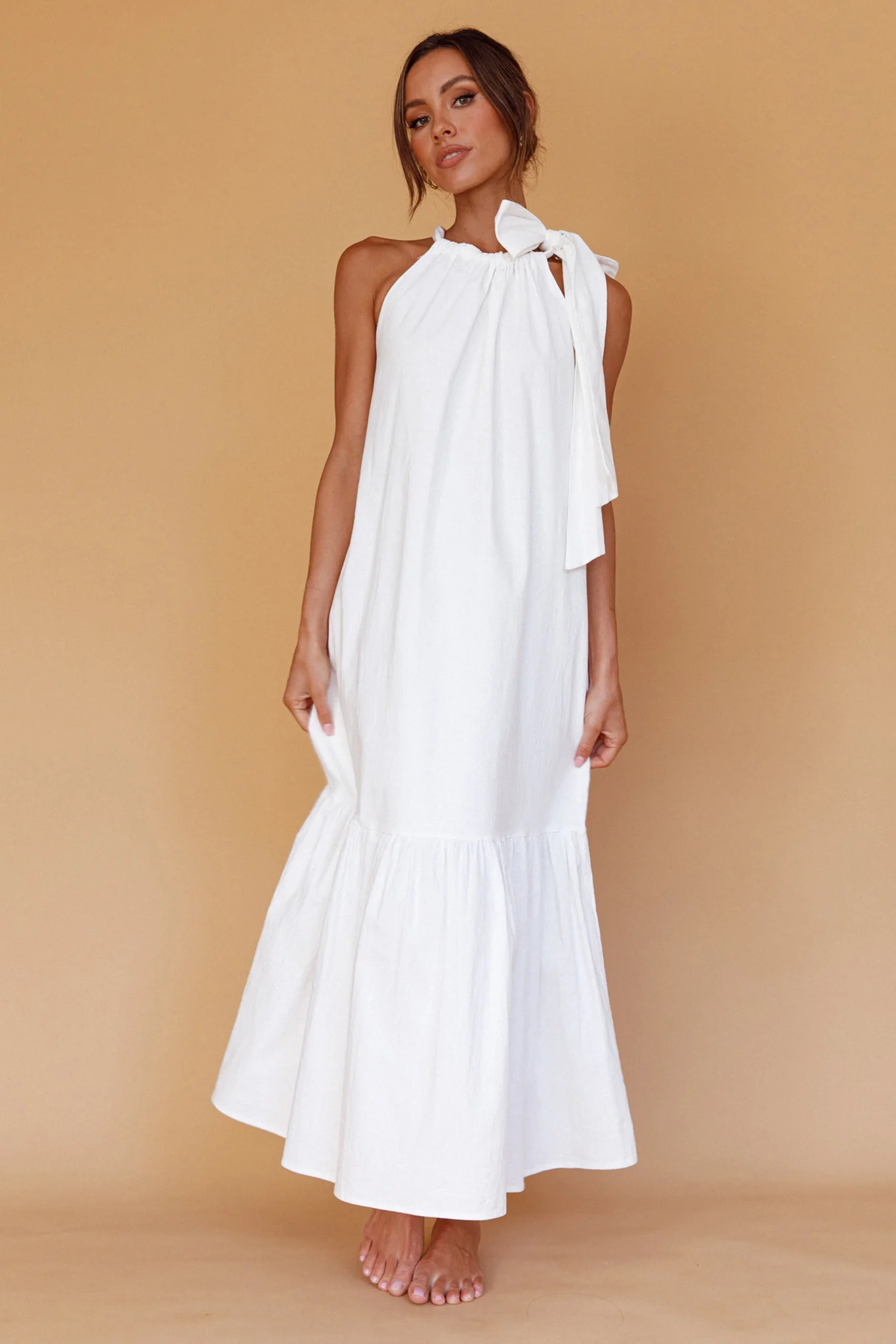 Cruise Shoulder Tie Maxi Dress White - Sonourner
