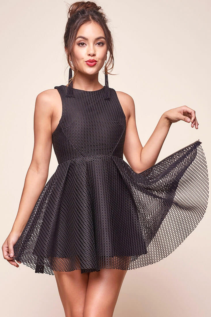 Idina Mesh Overlay Holiday Dress Black - Sonourner