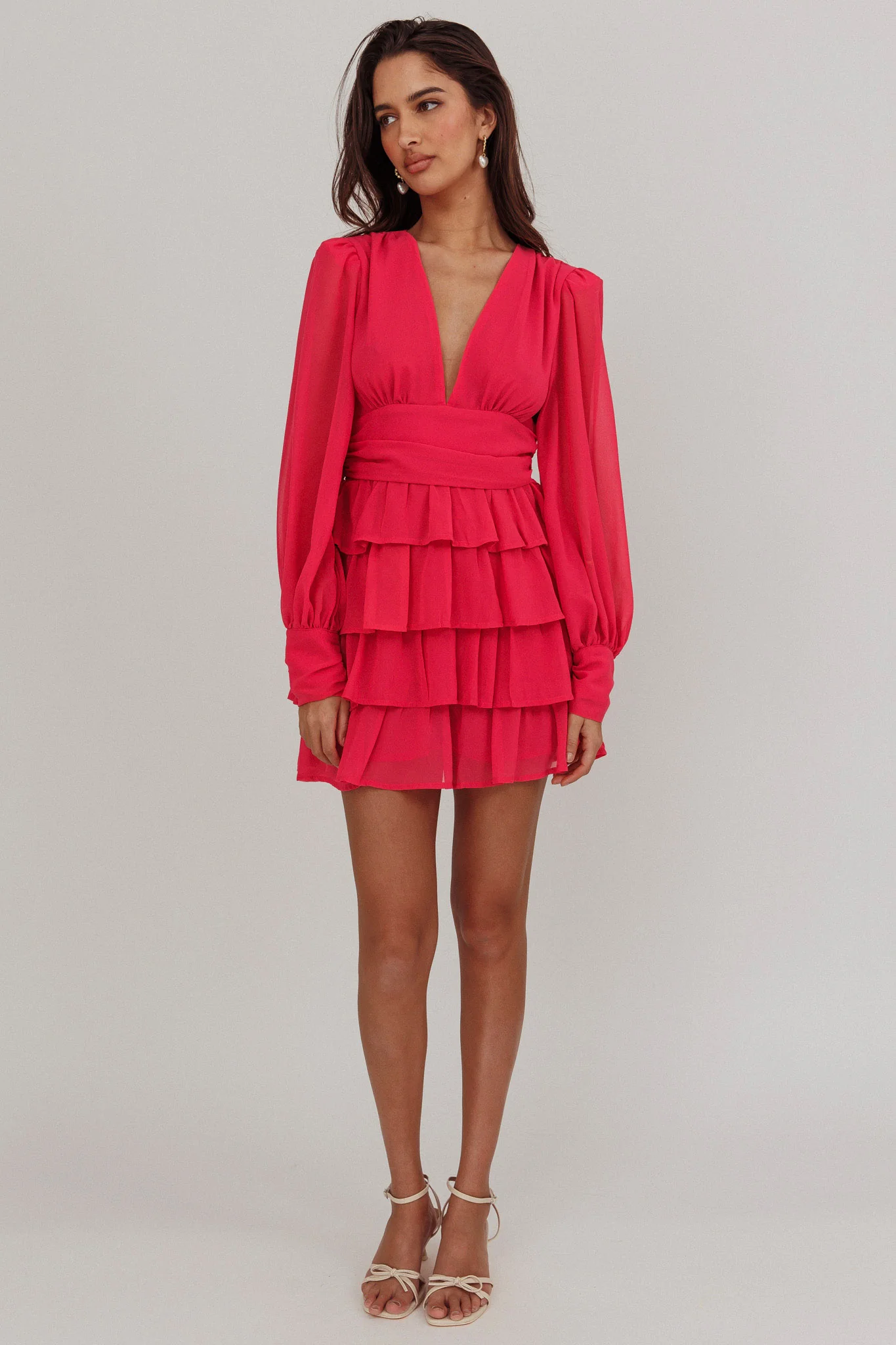 Dalisa Long Sleeve Ruffle Mini Dress Fuchsia - Sonourner