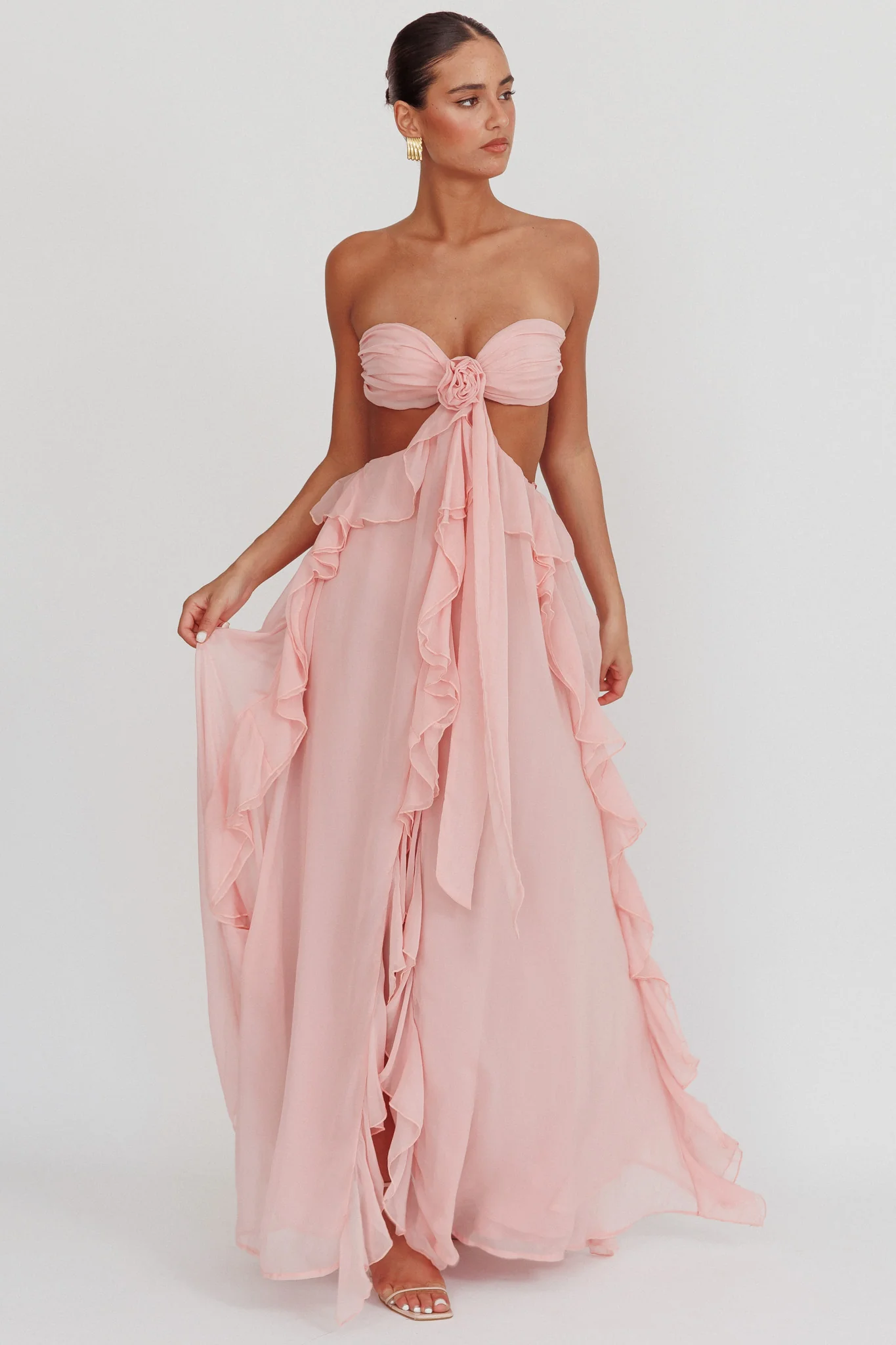 Santiago Cut-Out Ruffle Maxi Dress Blush - Sonourner