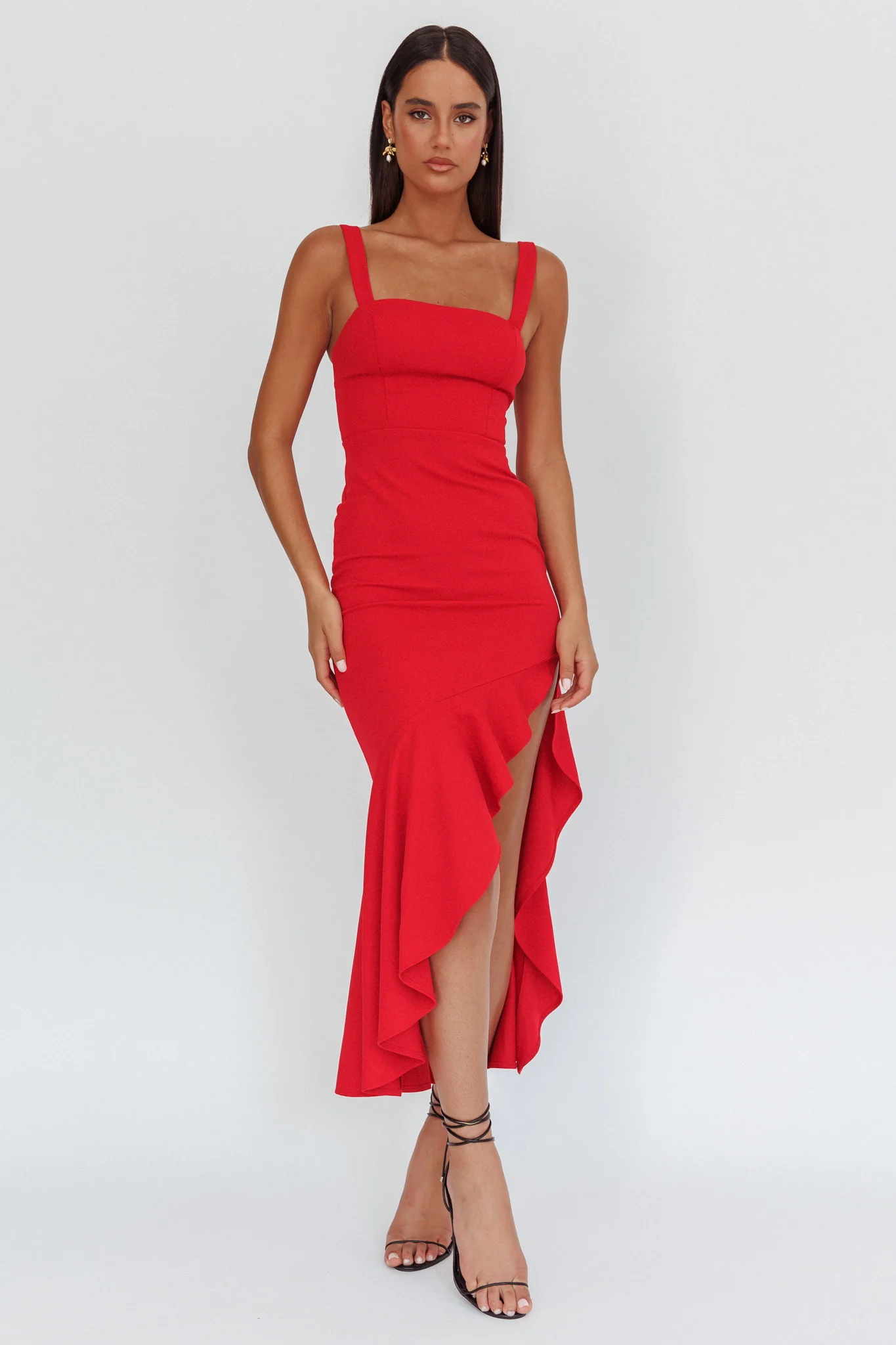 Delighted Asymmetric Hem Maxi Dress Red - Sonourner