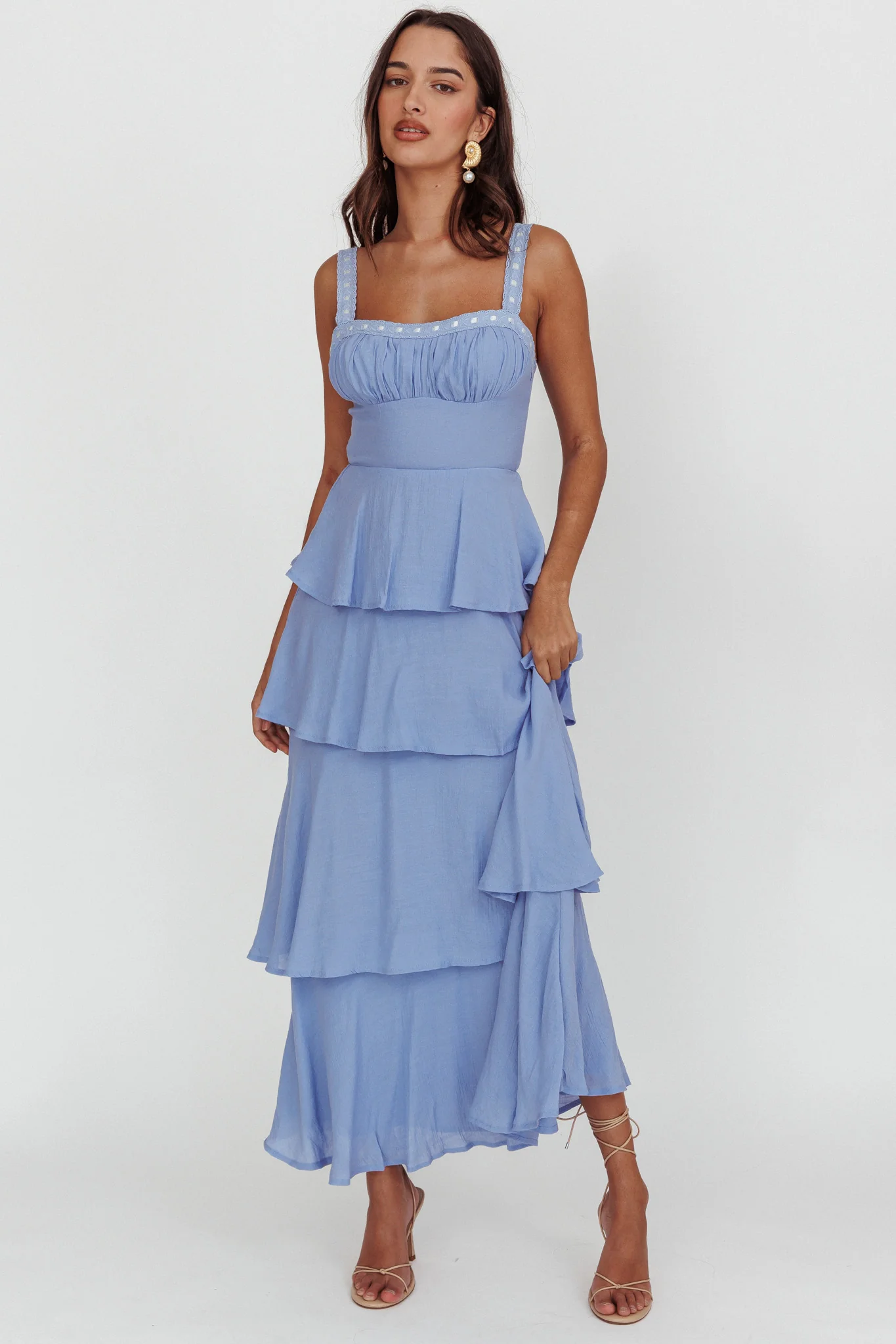 Provence Bloom Tiered Ruffle Maxi Dress Blue - Sonourner