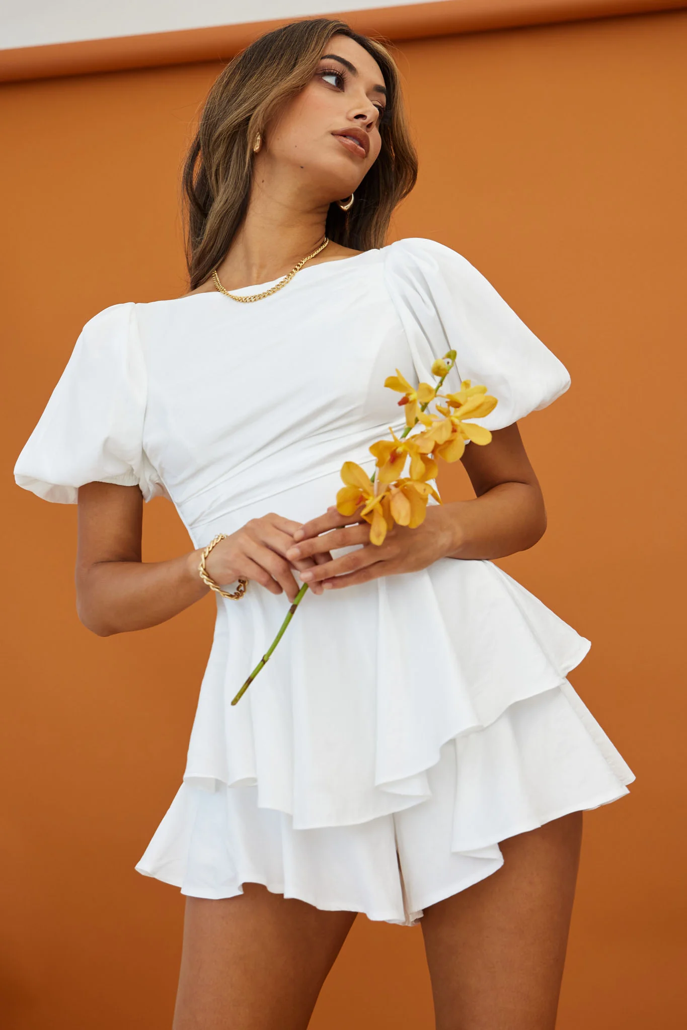 Rhode Puff Sleeve Strappy Back Romper White - Sonourner