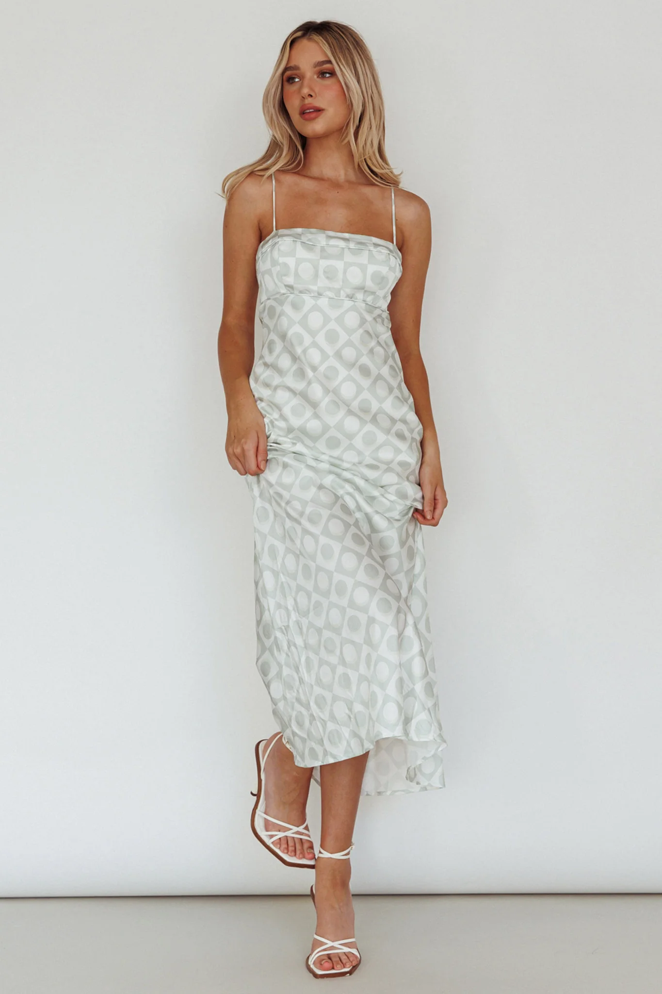 Lane Cove Cami Strap Maxi Dress Print Matcha - Sonourner
