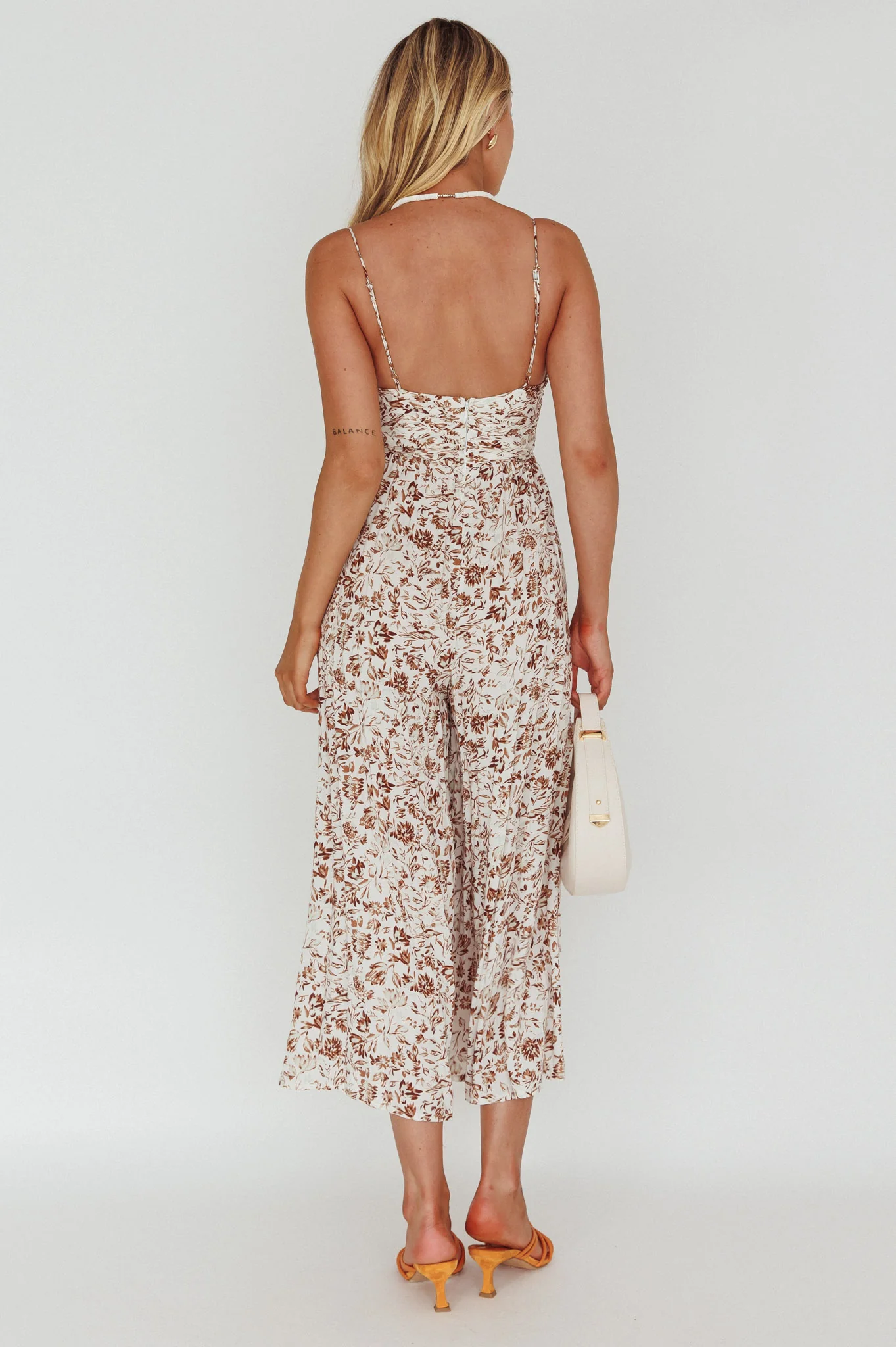 Corrie Gathered Bodice Jumpsuit Floral White - Sonourner