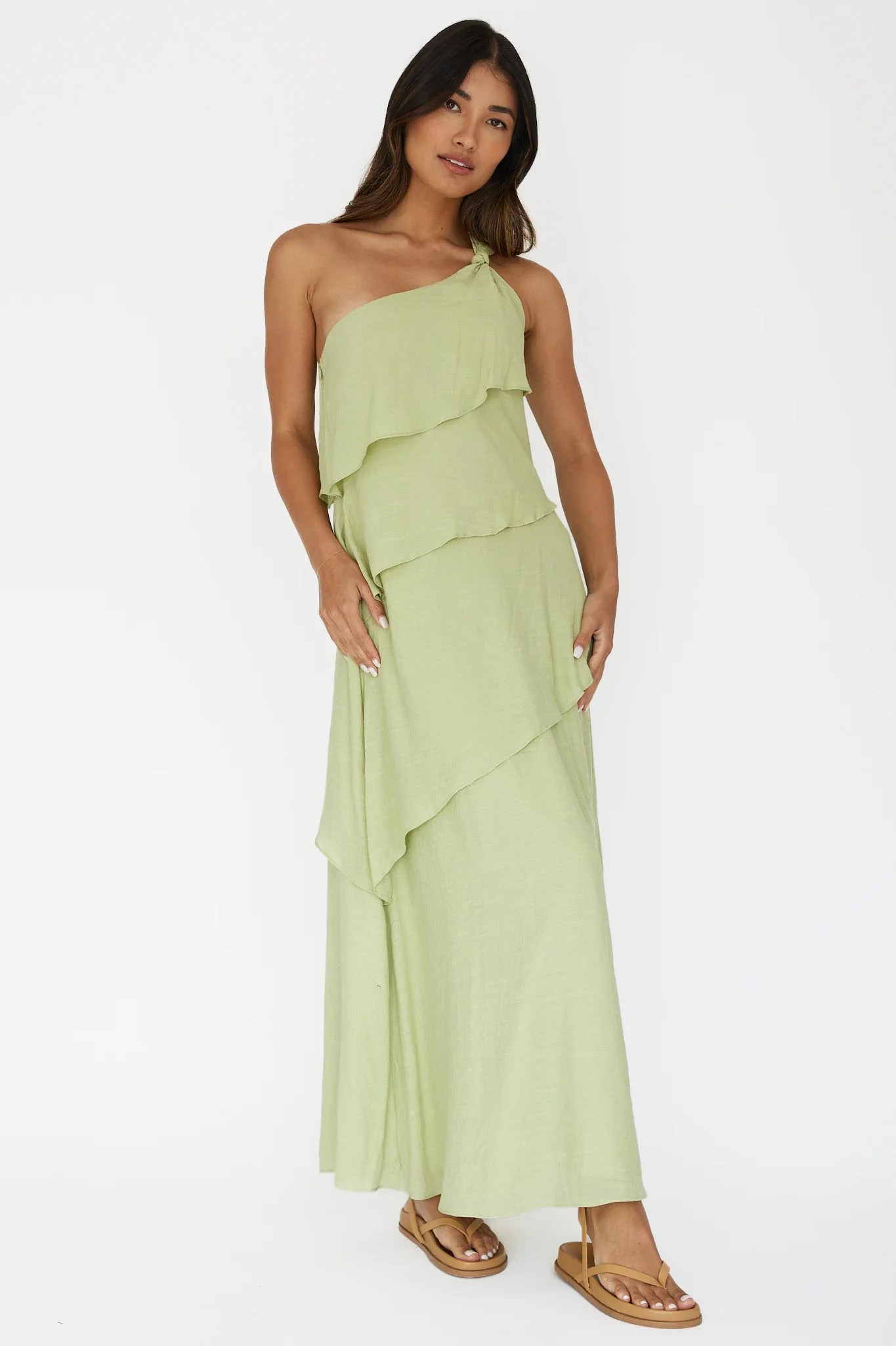 Delwyn One-Shoulder Maxi Dress Sage - Sonourner