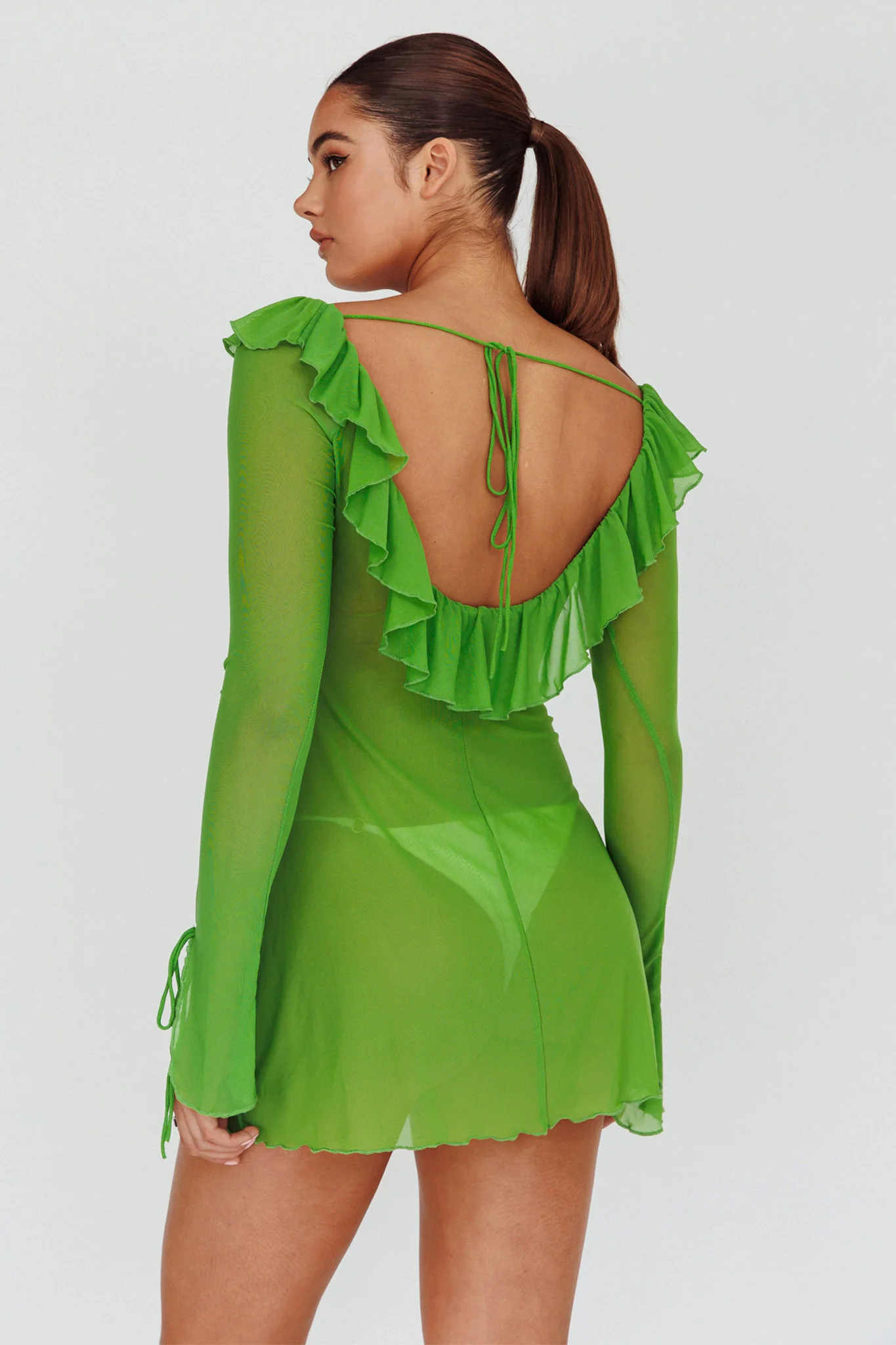 Sea Dreaming Ruffle Trim Mini Dress Lime - Sonourner