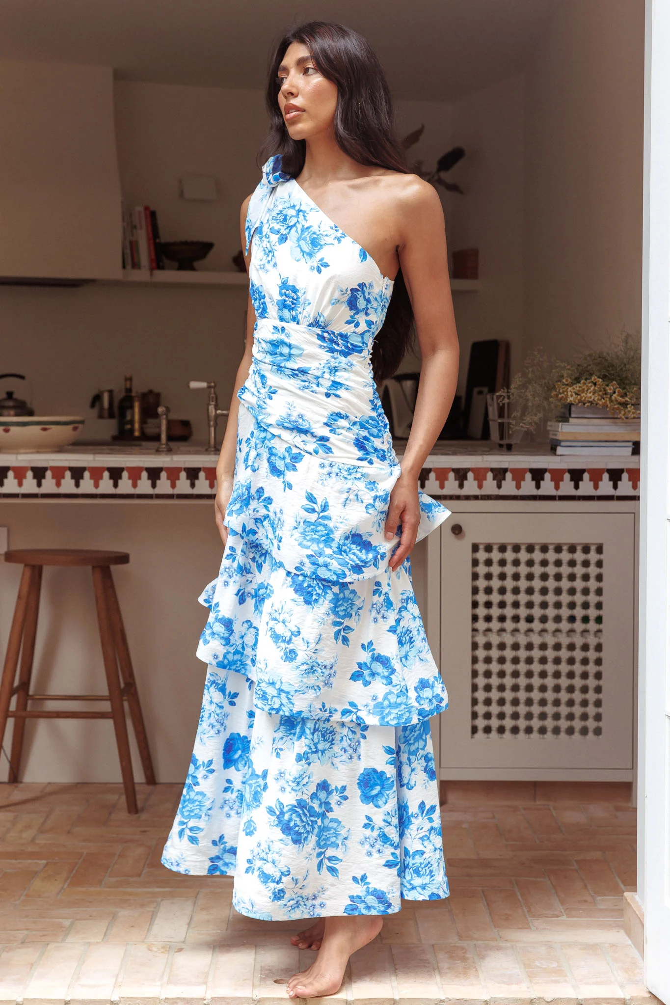 Kenny One Shoulder Tiered Maxi Dress Blue - Sonourner