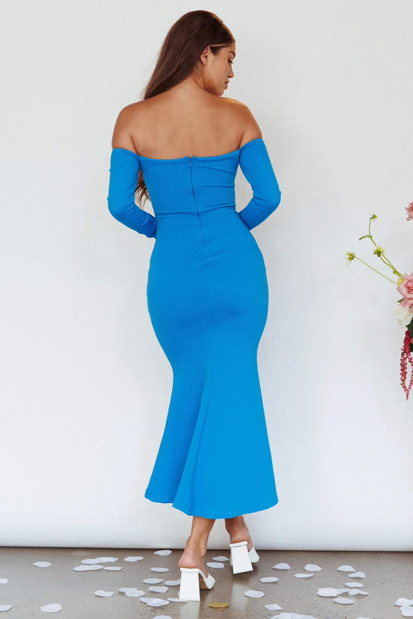 Speakeasy Off-Shoulder Maxi Dress Blue - Sonourner