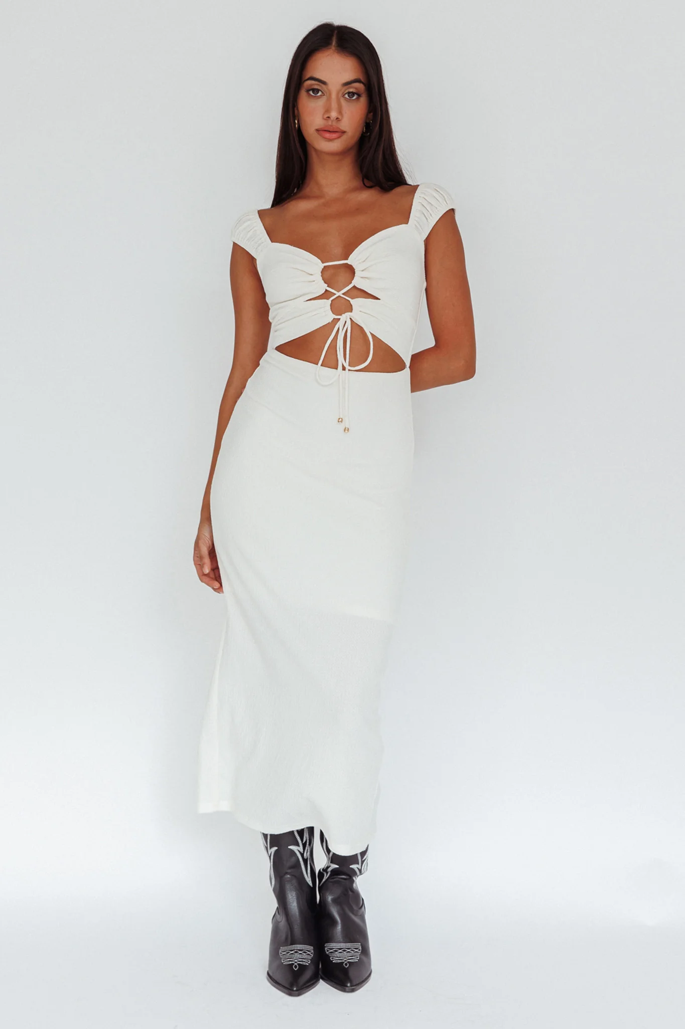 Iconic Cut-Out Bodice Midi Dress Cream - Sonourner