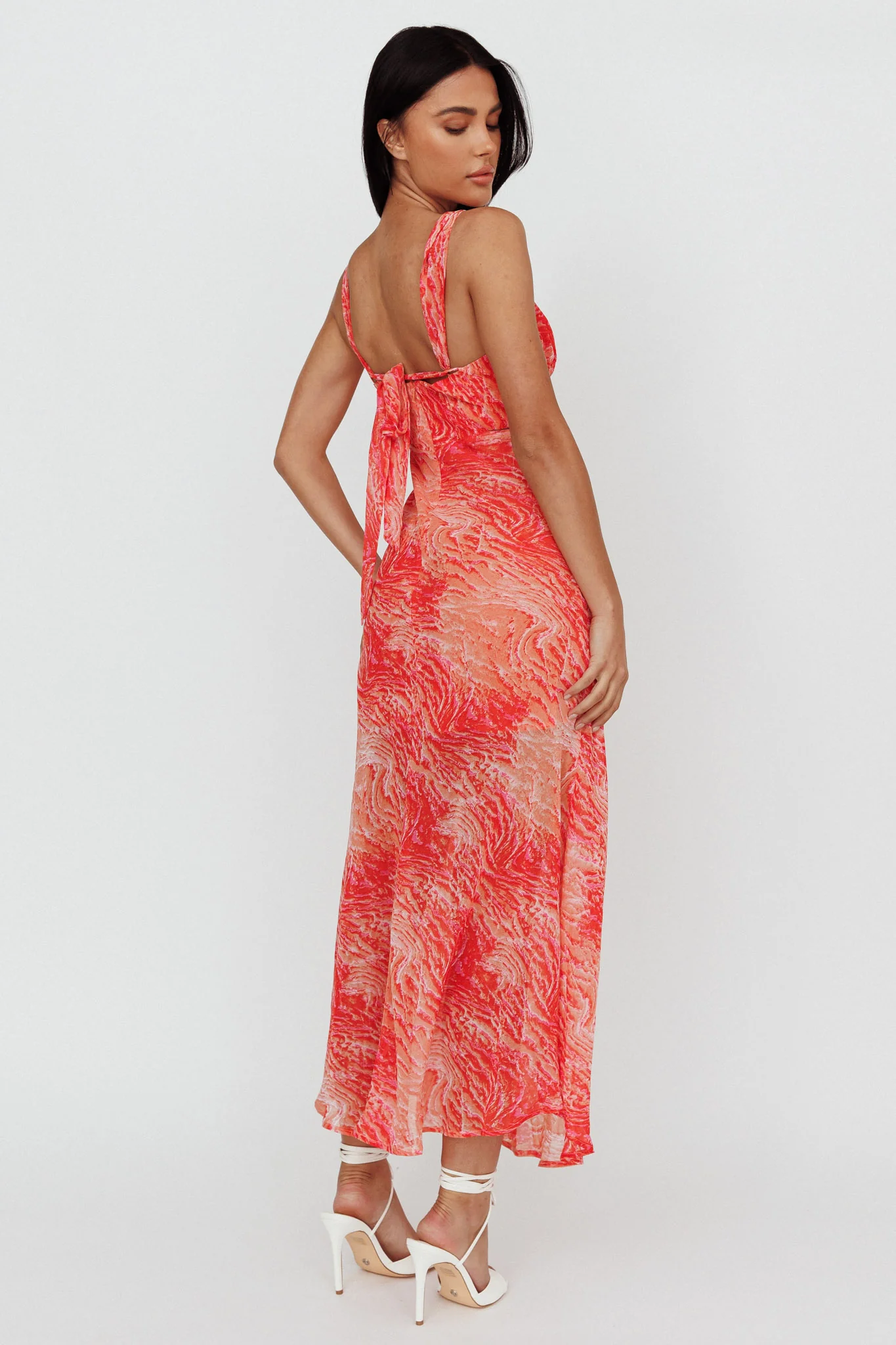 Willa Tie Back Midi Dress Print Peach - Sonourner