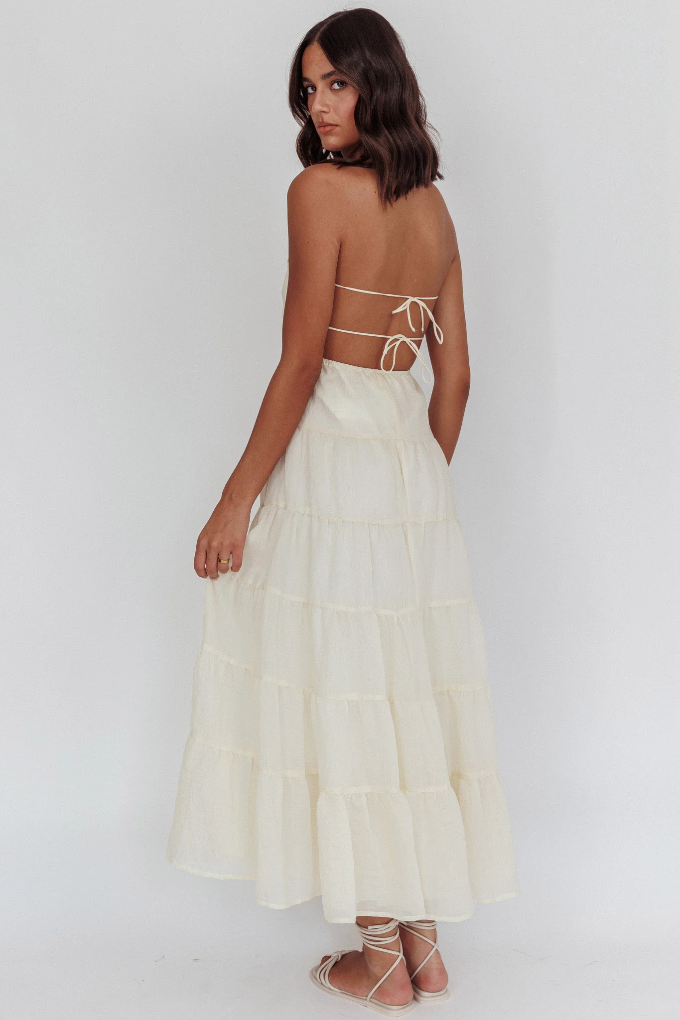 On A High Open Back Maxi Dress Ivory - Sonourner