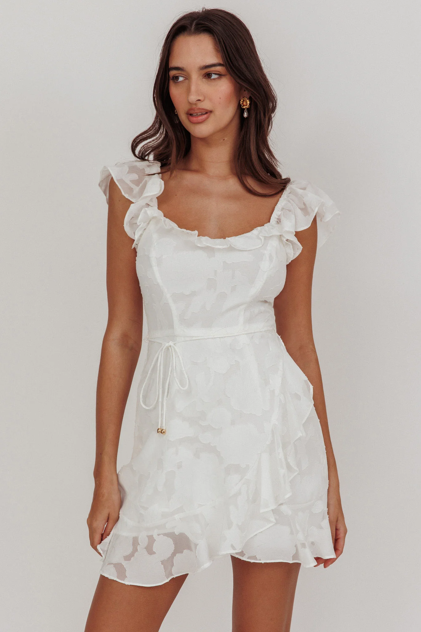 Thinkin' Bout You Ruffle Trim Dress Textured White - Sonourner