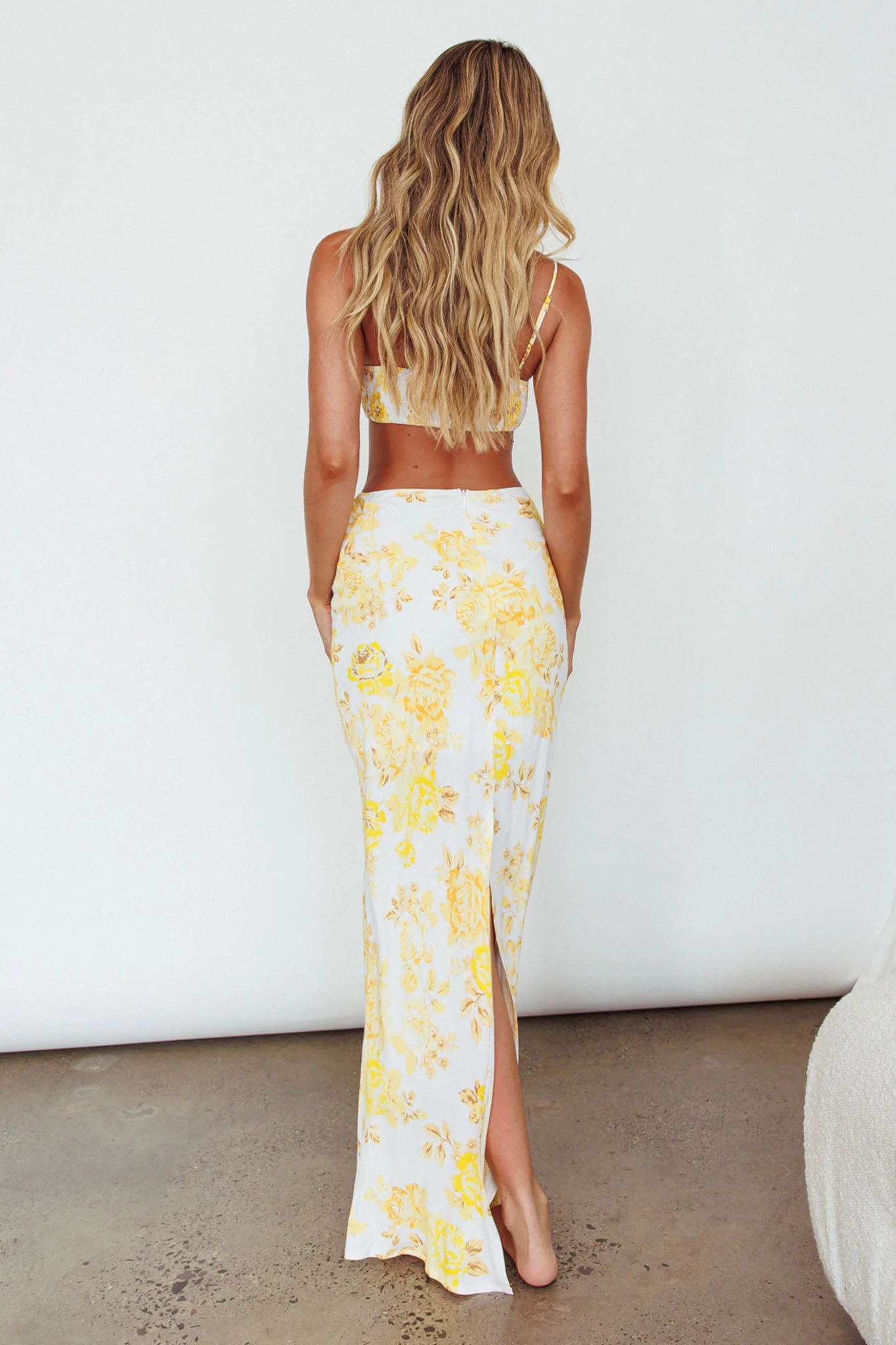 The Moment Satin Maxi Skirt Floral Yellow - Sonourner