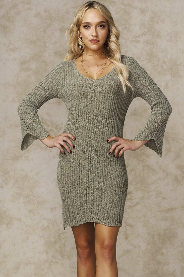 Amber Bodycon Sweater Dress Khaki - Sonourner