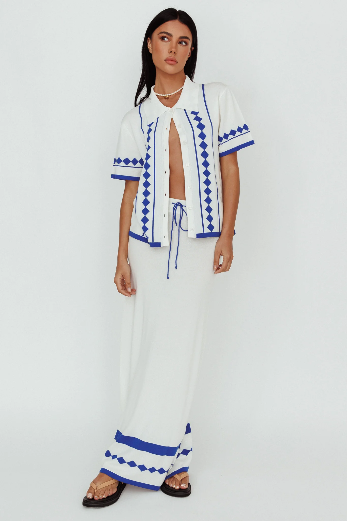 Amalfi Sun Knit Maxi Skirt White - Sonourner