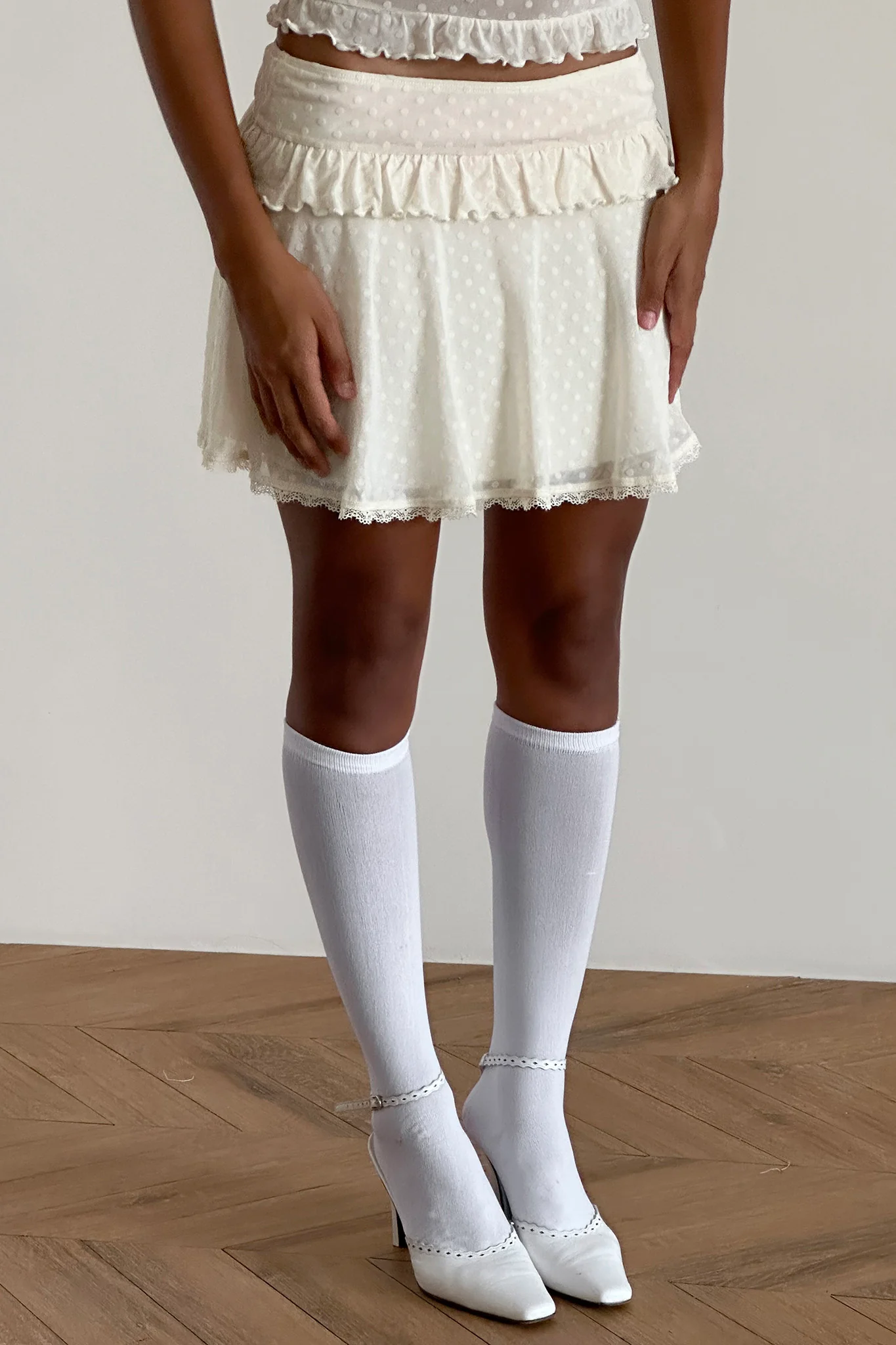 Gastri Mini Skirt In Ivory Polka Flock - Sonourner