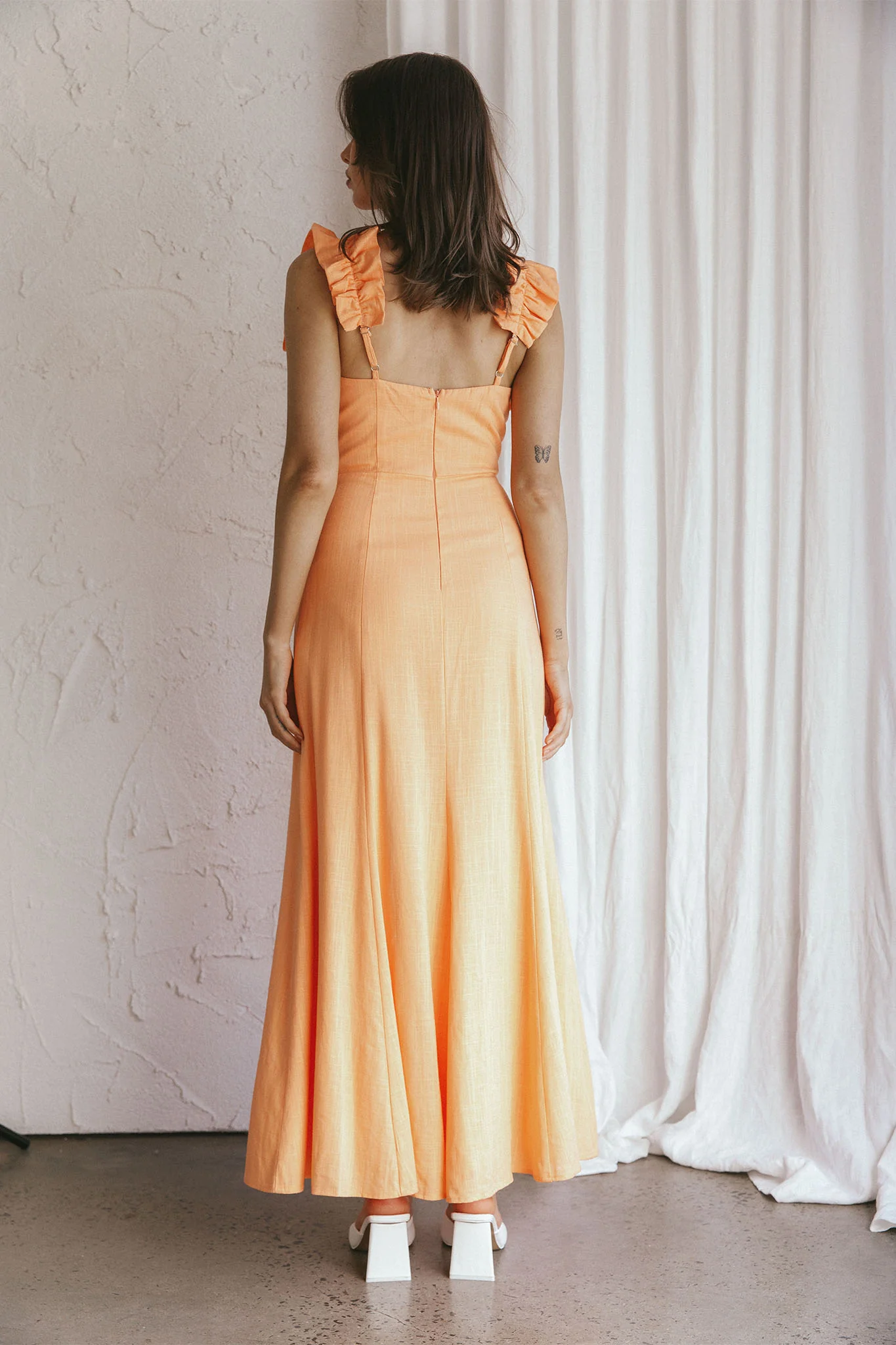 Bronte Ruffle Strap Midi Dress Papaya - Sonourner