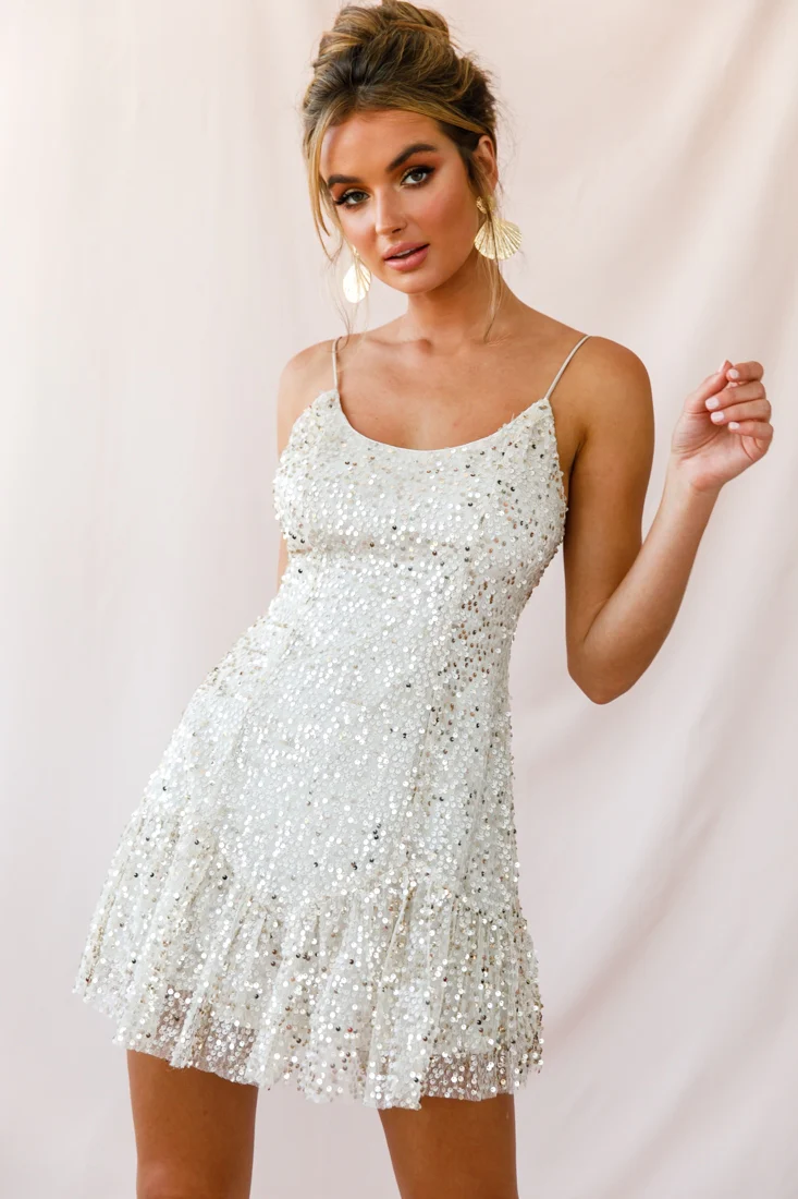 Shine Spaghetti Strap Sequin Mini Dress Champagne - Sonourner