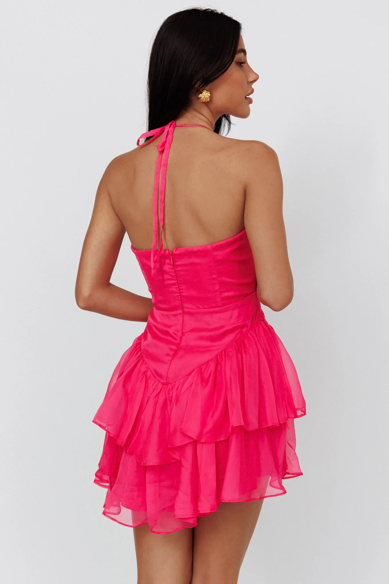 Tuscan Summer Flounce Mini Dress Hot Pink - Sonourner