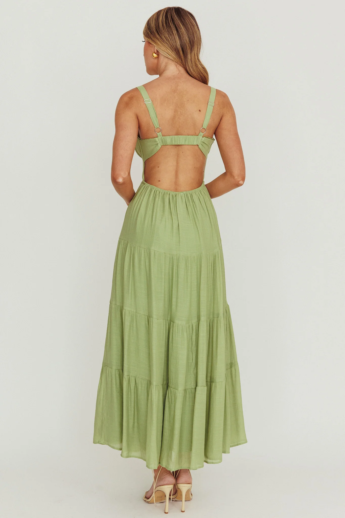 Neptune Cut Out Back A-Line Maxi Dress Sage - Sonourner