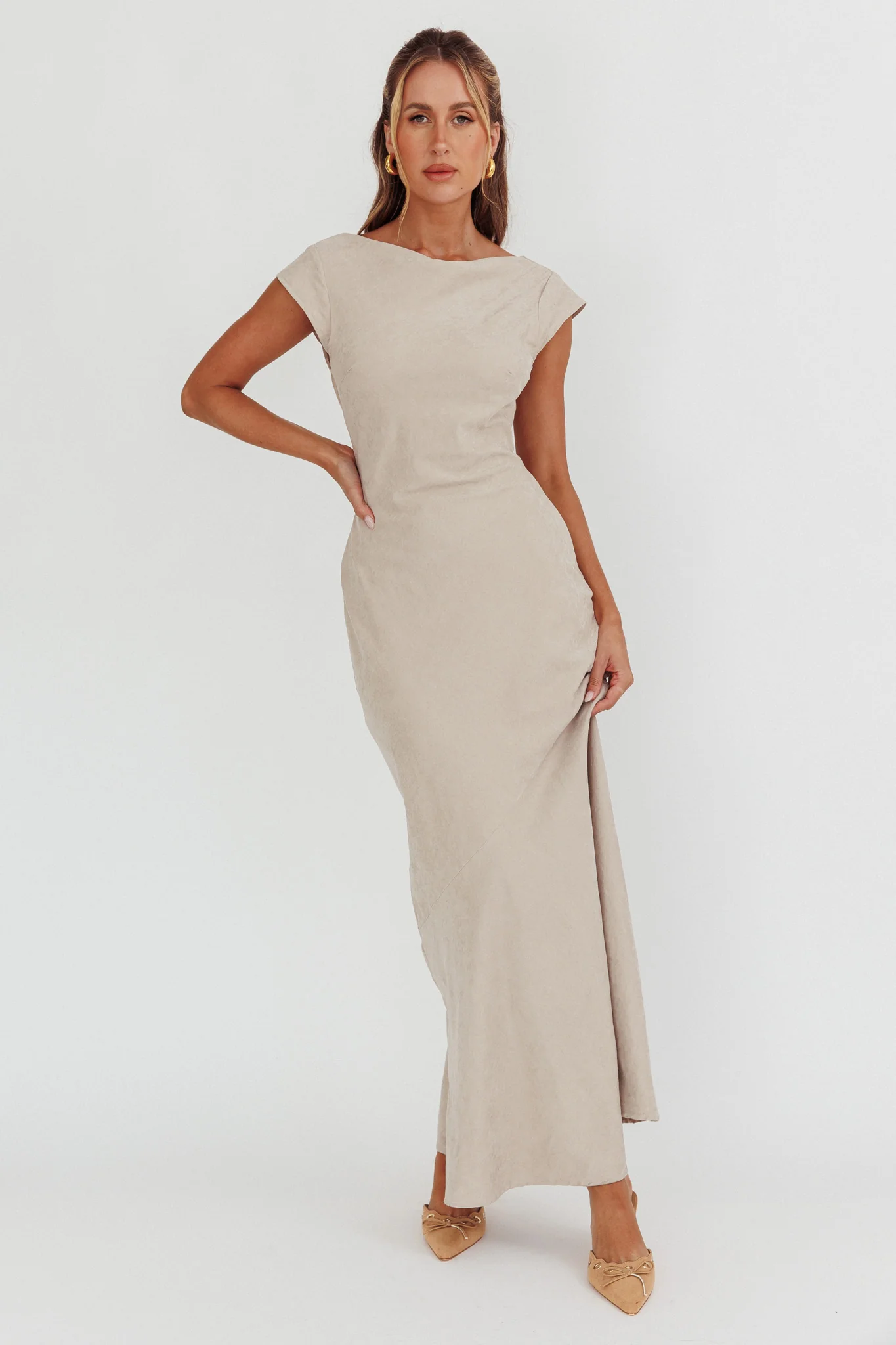 Maysa Cowl Back Maxi Dress Mushroom - Sonourner