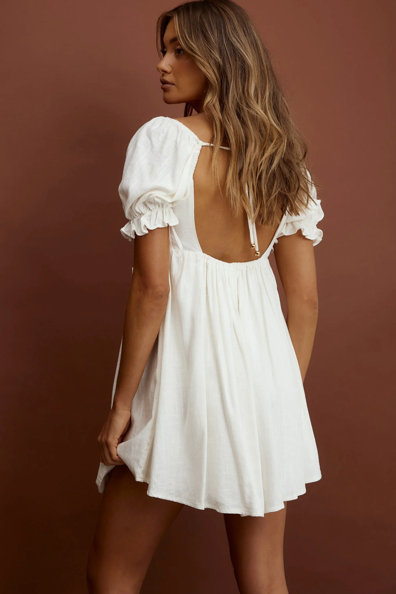 Macedonia Puff Sleeve Babydoll Dress Cream - Sonourner