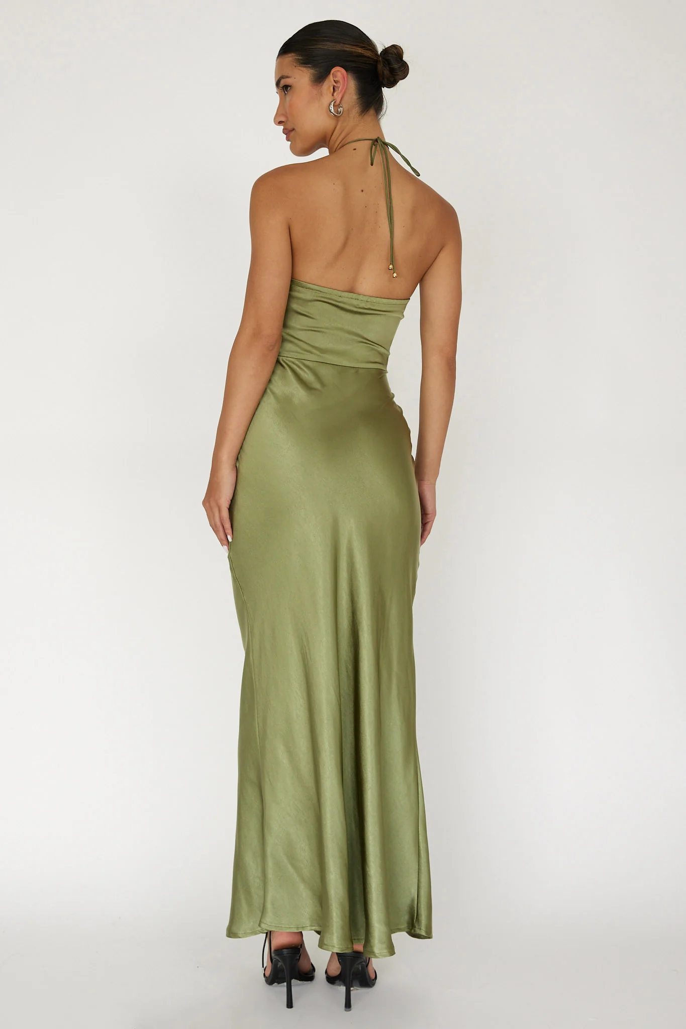High Roller Flower Decoration Halter Dress Olive - Sonourner