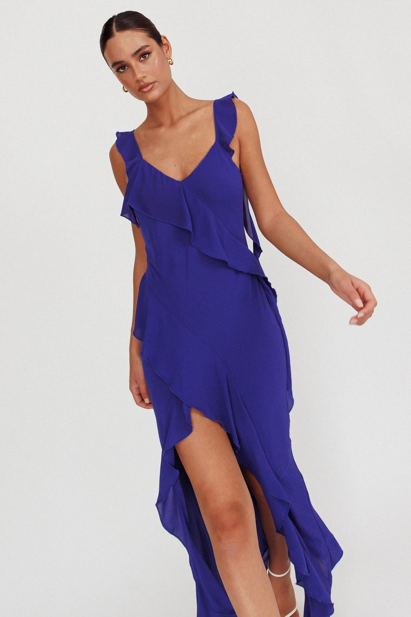 Joyride Ruffle Maxi Dress Royal Blue - Sonourner