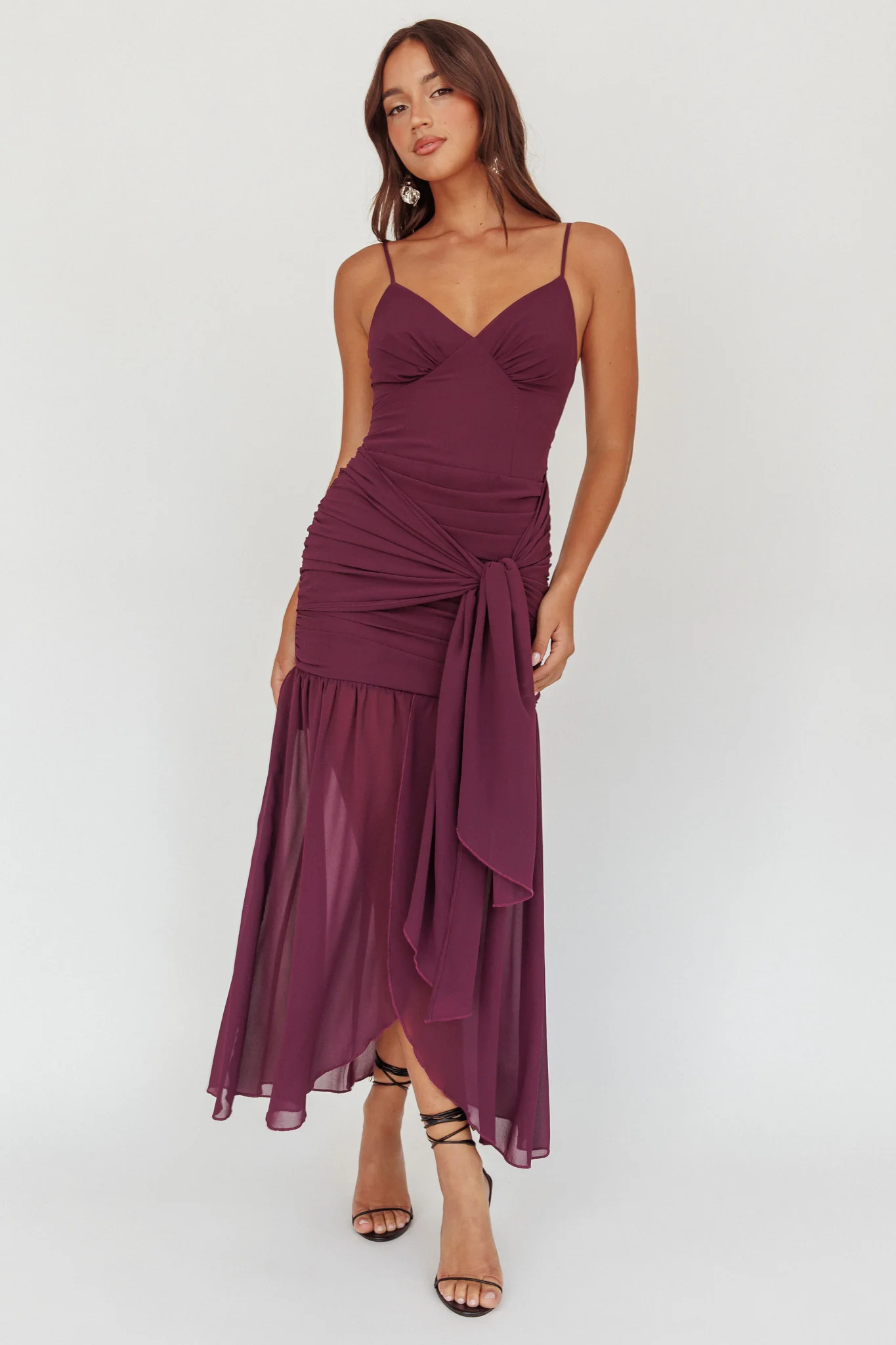Floating Waist Sash Maxi Dress Plum - Sonourner