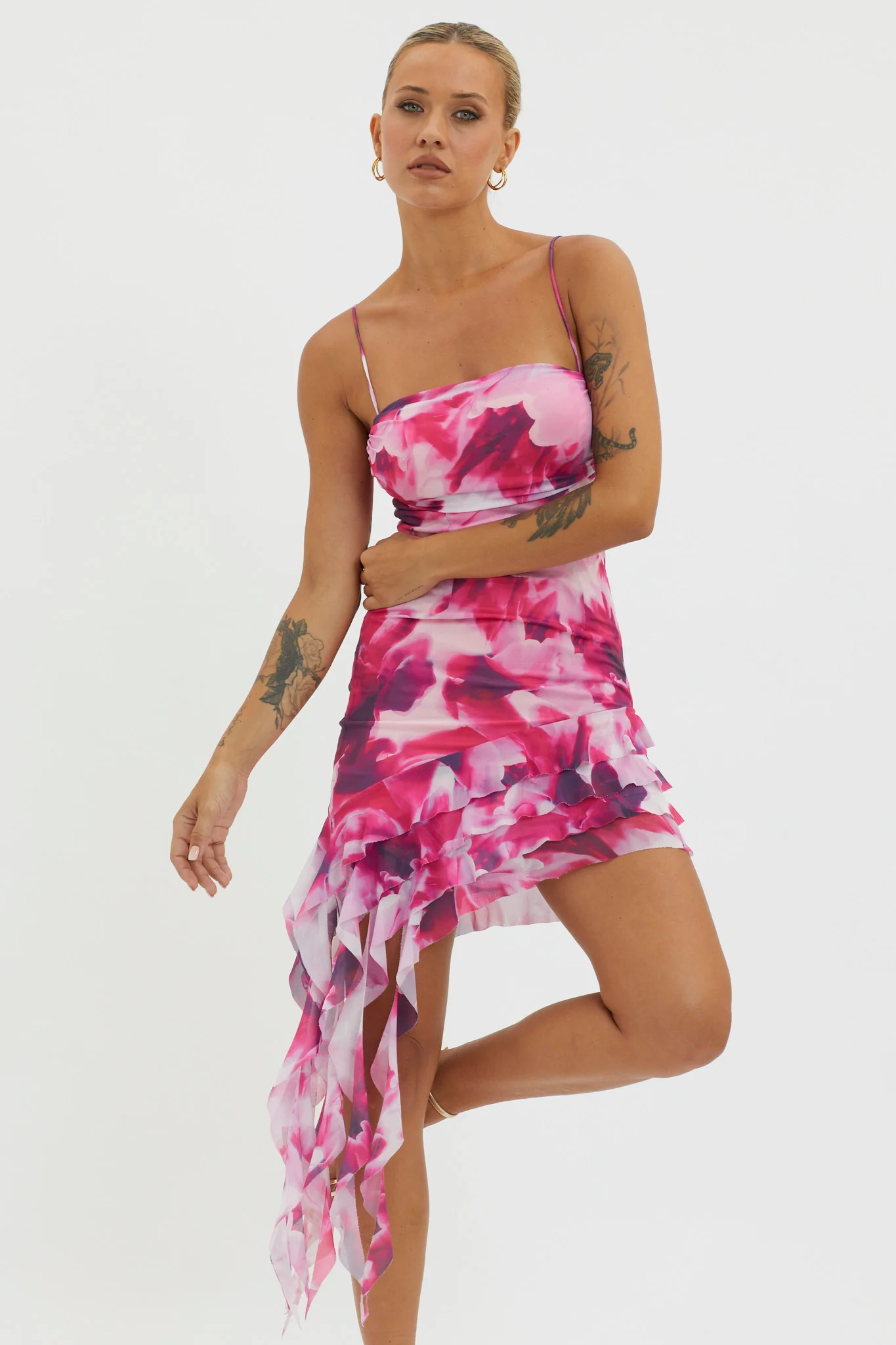 Envious Ruffle Trim Mini Dress Pink - Sonourner