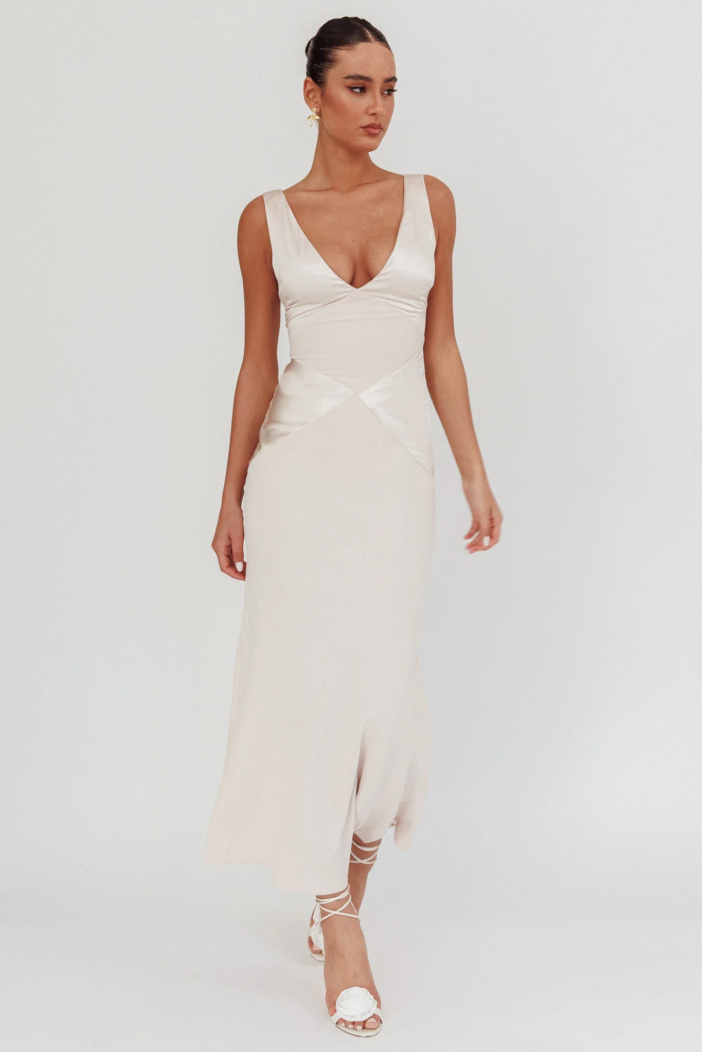 Soul Fire V-Neck Maxi Dress Champagne - Sonourner