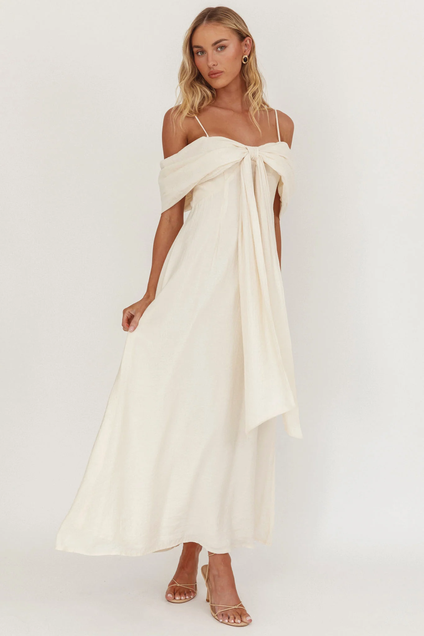 Lillibet Bow Tied Bust Midi Dress Cream - Sonourner