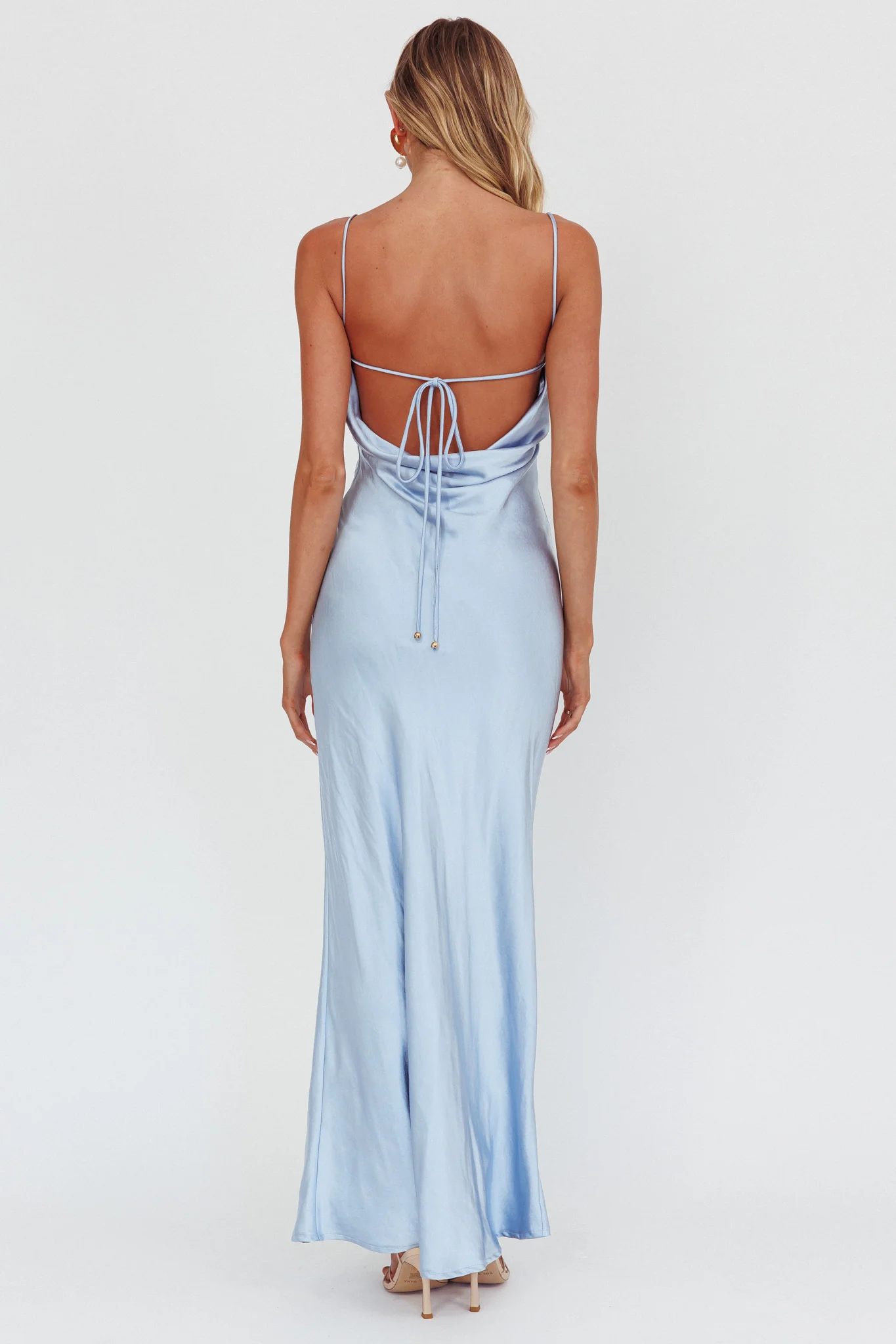 High Roller Cowl Back Rosette Maxi Dress Blue - Sonourner