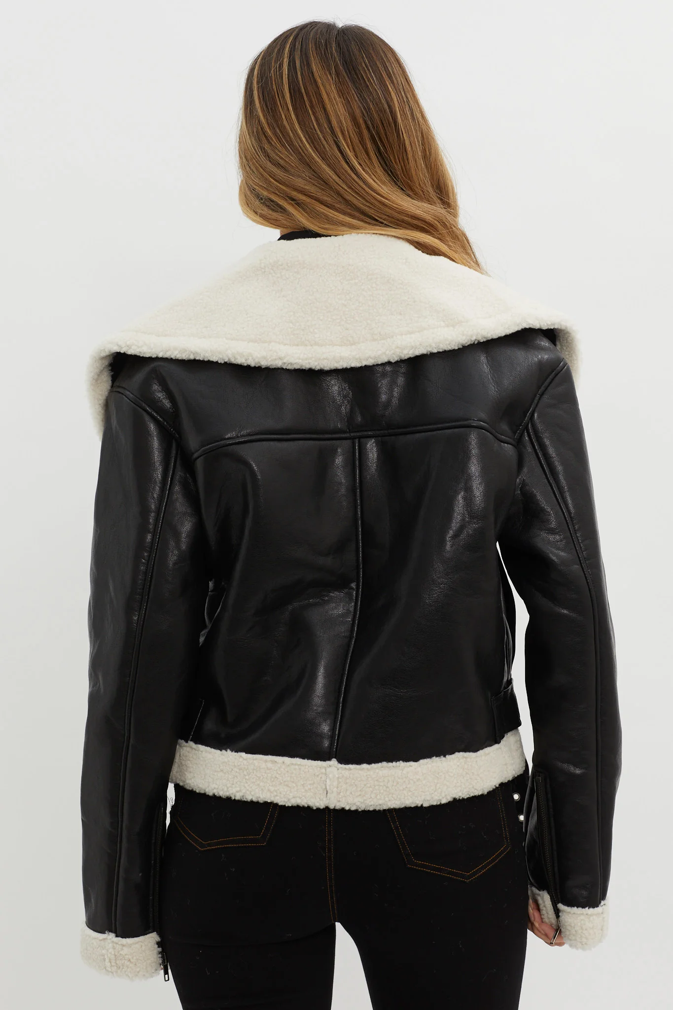 Aviatrix Faux Leather Sherpa Jacket Black - Sonourner