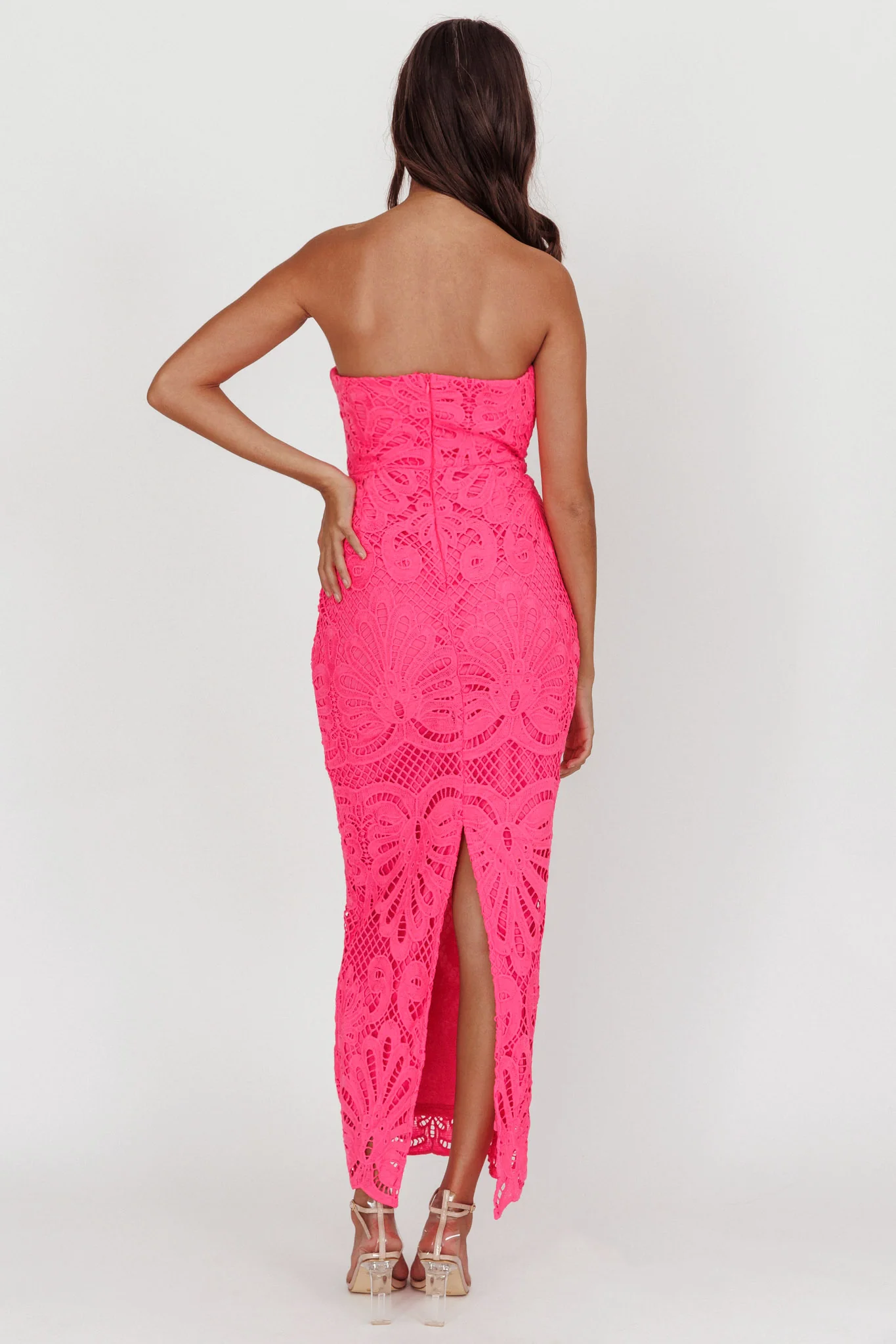 Bia Strapless Lace Embroidered Maxi Dress Hot Pink - Sonourner