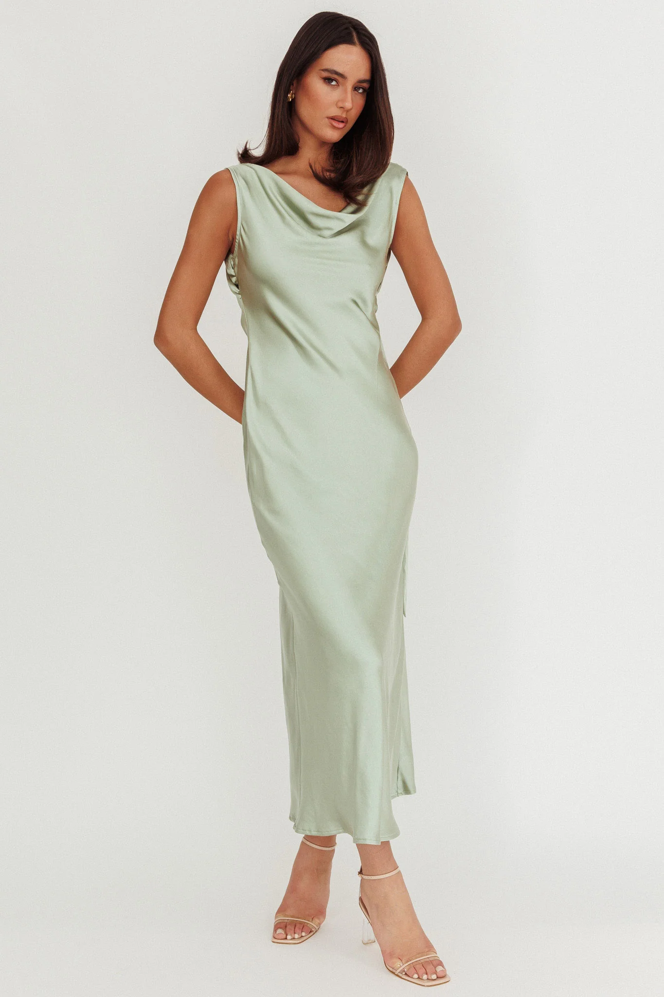 Take Care Backless Sash Maxi Dress Pistachio - Sonourner