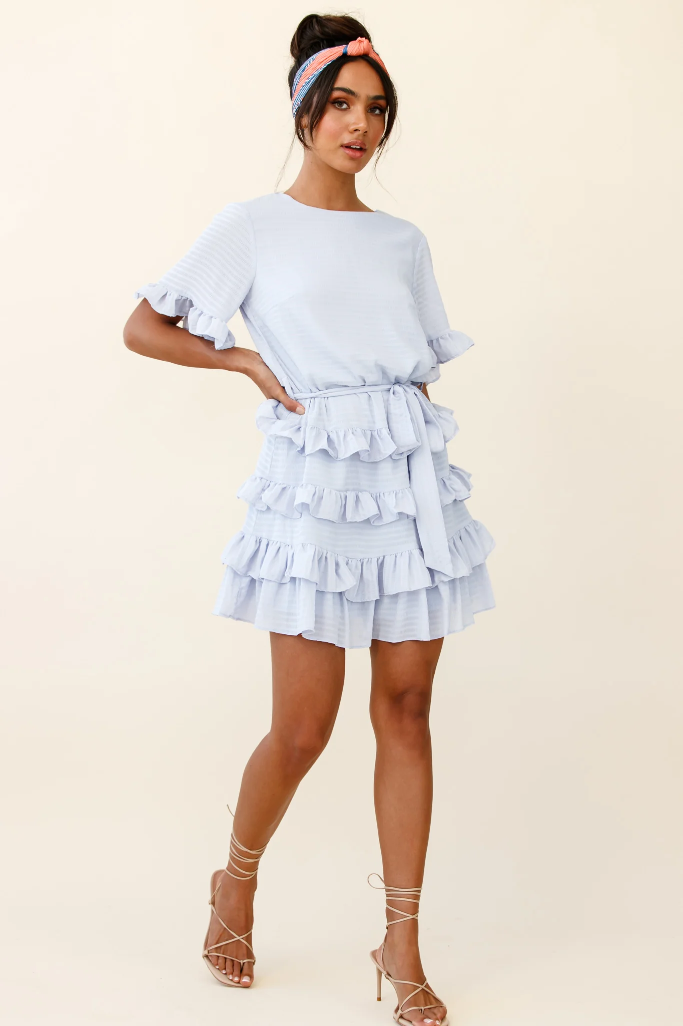 Zipporah Short Sleeve Layered Ruffle Dress Grey - Sonourner