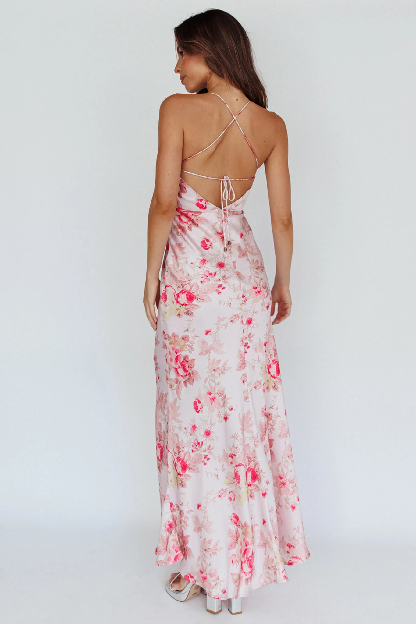 Alora Tie-Up Back Maxi Dress Floral Pink - Sonourner