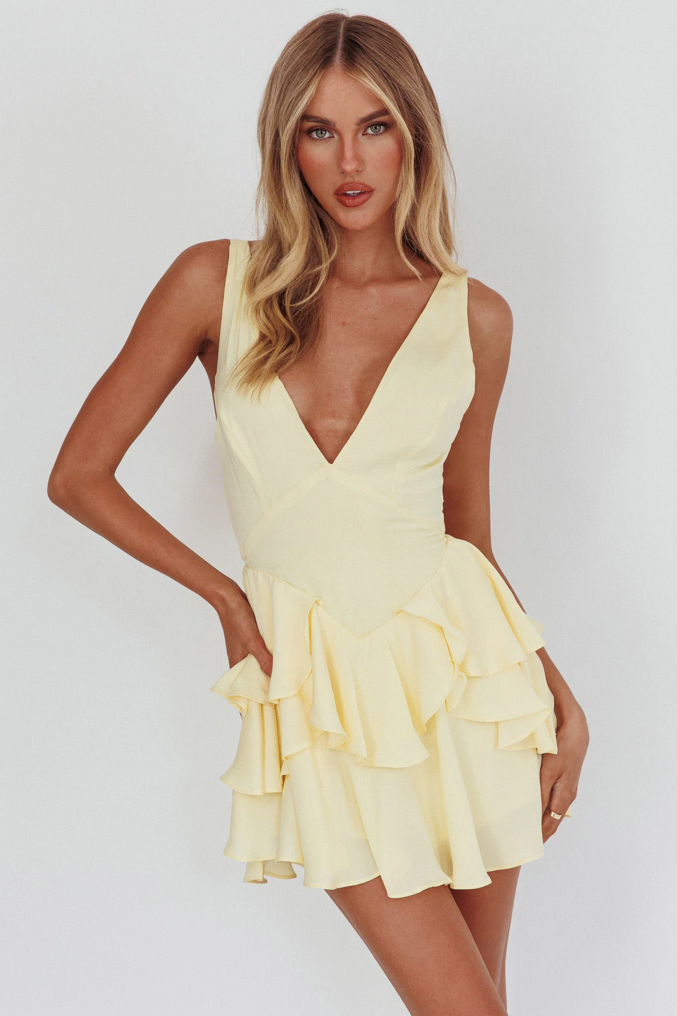 Like Me Tied Back Layered Mini Dress Yellow - Sonourner
